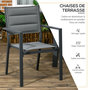 Voir la diapositive 6 : OUTSUNNY Ensemble de jardin 4 personnes chaises empilables table extensible 80/160L cm alu. teslin gris