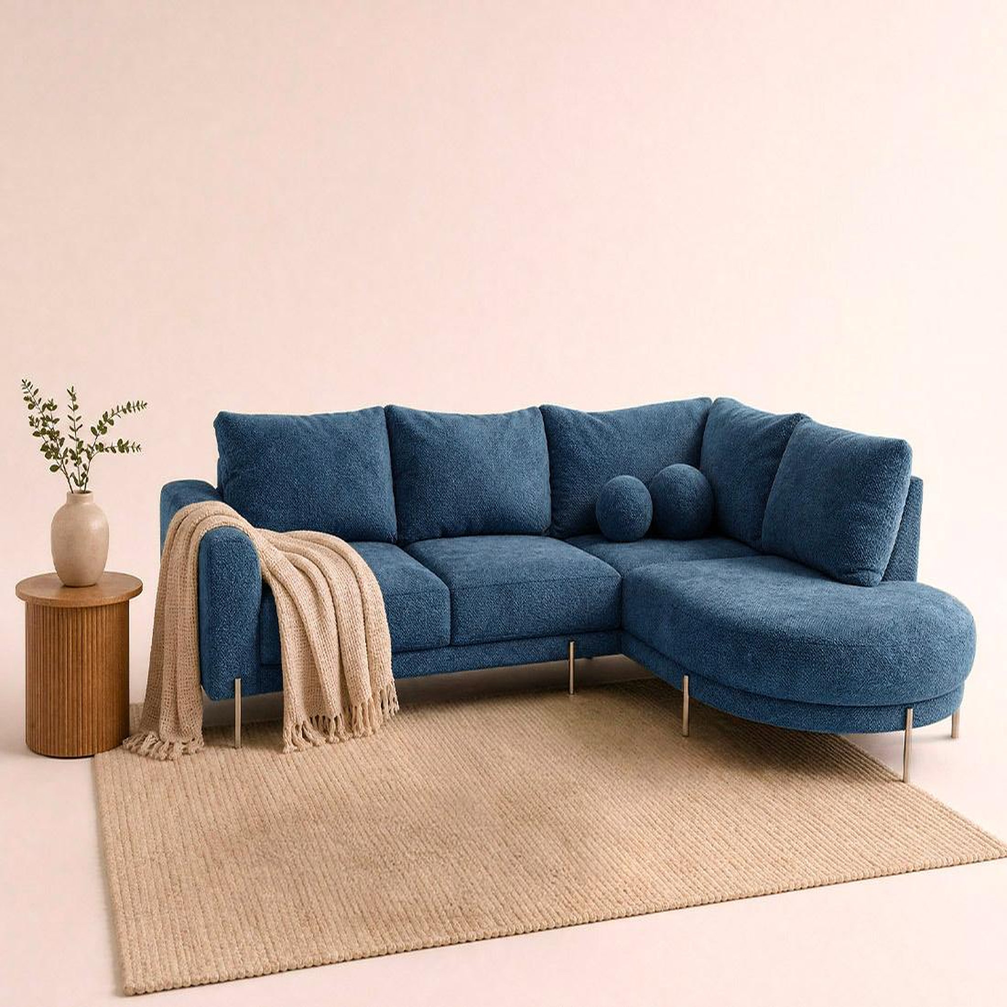 Voir la diapositive 2 : BEST MOBILIER Gabin - canapé d'angle droit 5 places en velours texturé