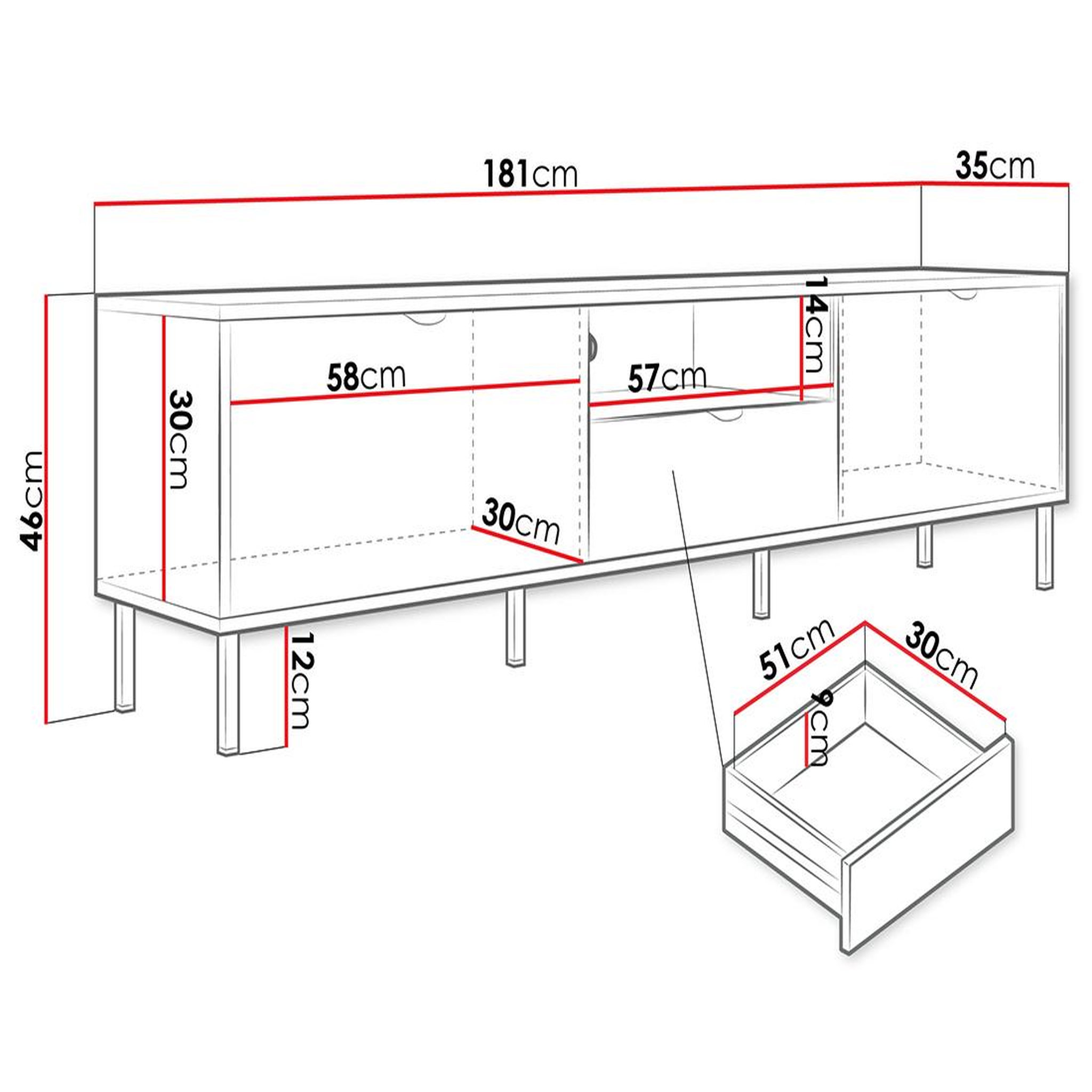 Voir la diapositive 5 : BEST MOBILIER Hope - meuble tv 181 cm - 2 portes et 1 tiroir
