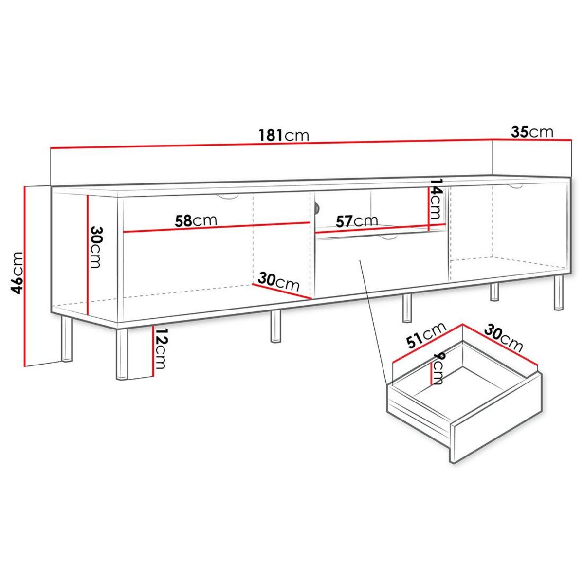BEST MOBILIER Hope - meuble tv 181 cm - 2 portes et 1 tiroir