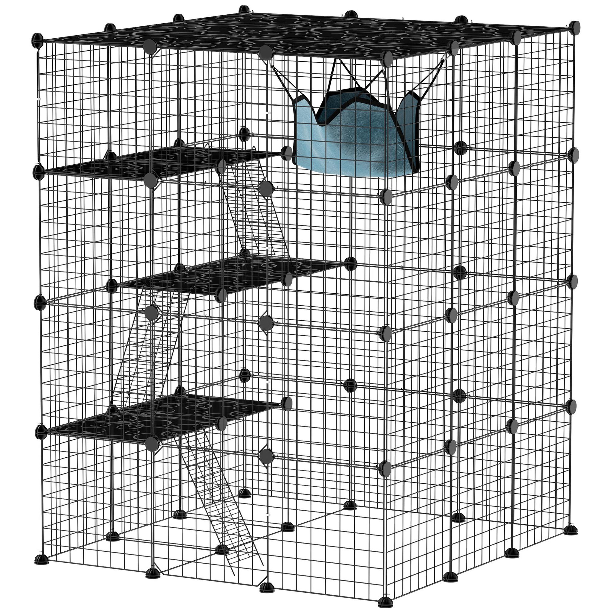 PAWHUT Cage chat intérieur - parc chat diy - 4 niv. 5 portes hamac plateformes rampes - acier noir