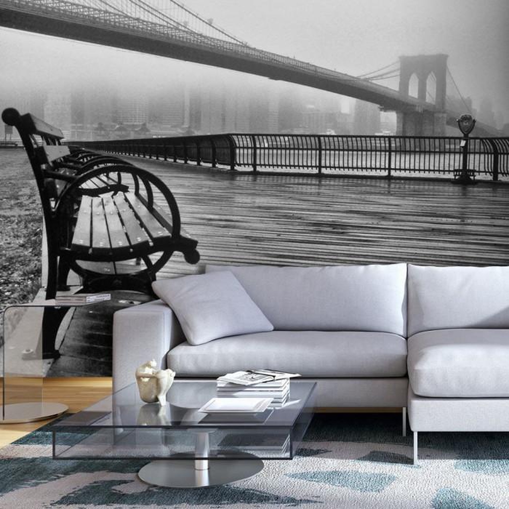Paris Prix Papier Peint  A Foggy Day on the Brooklyn Bridge. Coloris disponibles : Multicolore