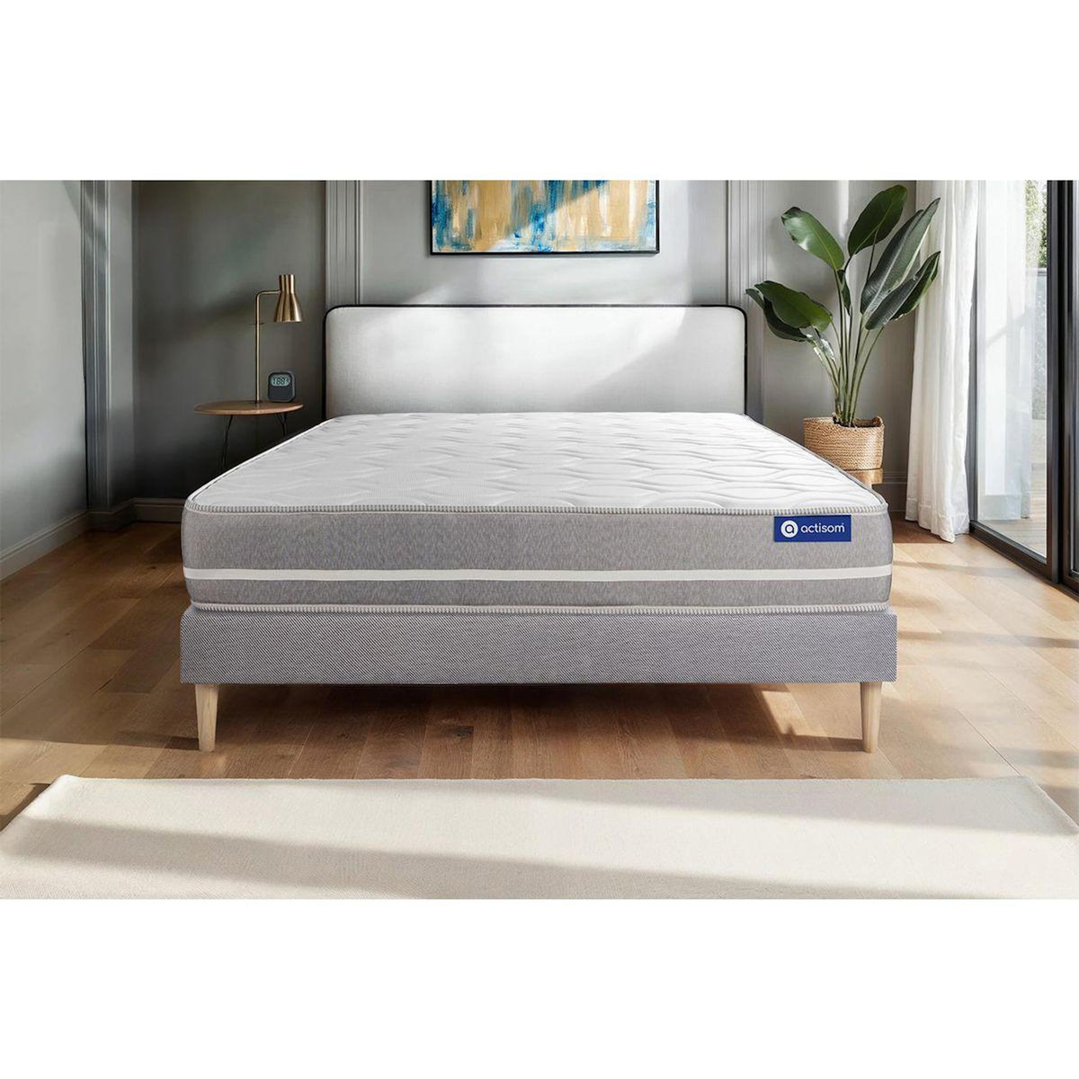 ACTISOM Ensemble matelas Mémoire de forme ACTIMEMO TOUCH 120x190 3zones de confort + sommier KIT gris