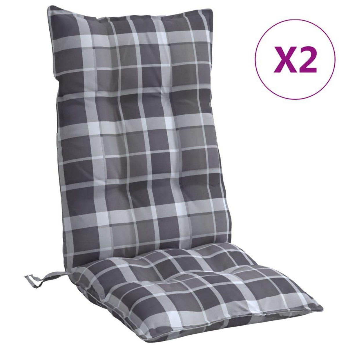 VIDAXL Coussins de chaise a dossier haut lot de 2 motif carreaux gris