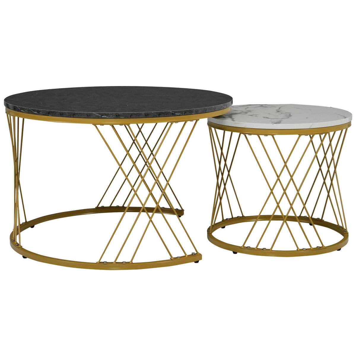 MERAX Table basse gigogne ronde noir+blanc - 70x70 cm mdf