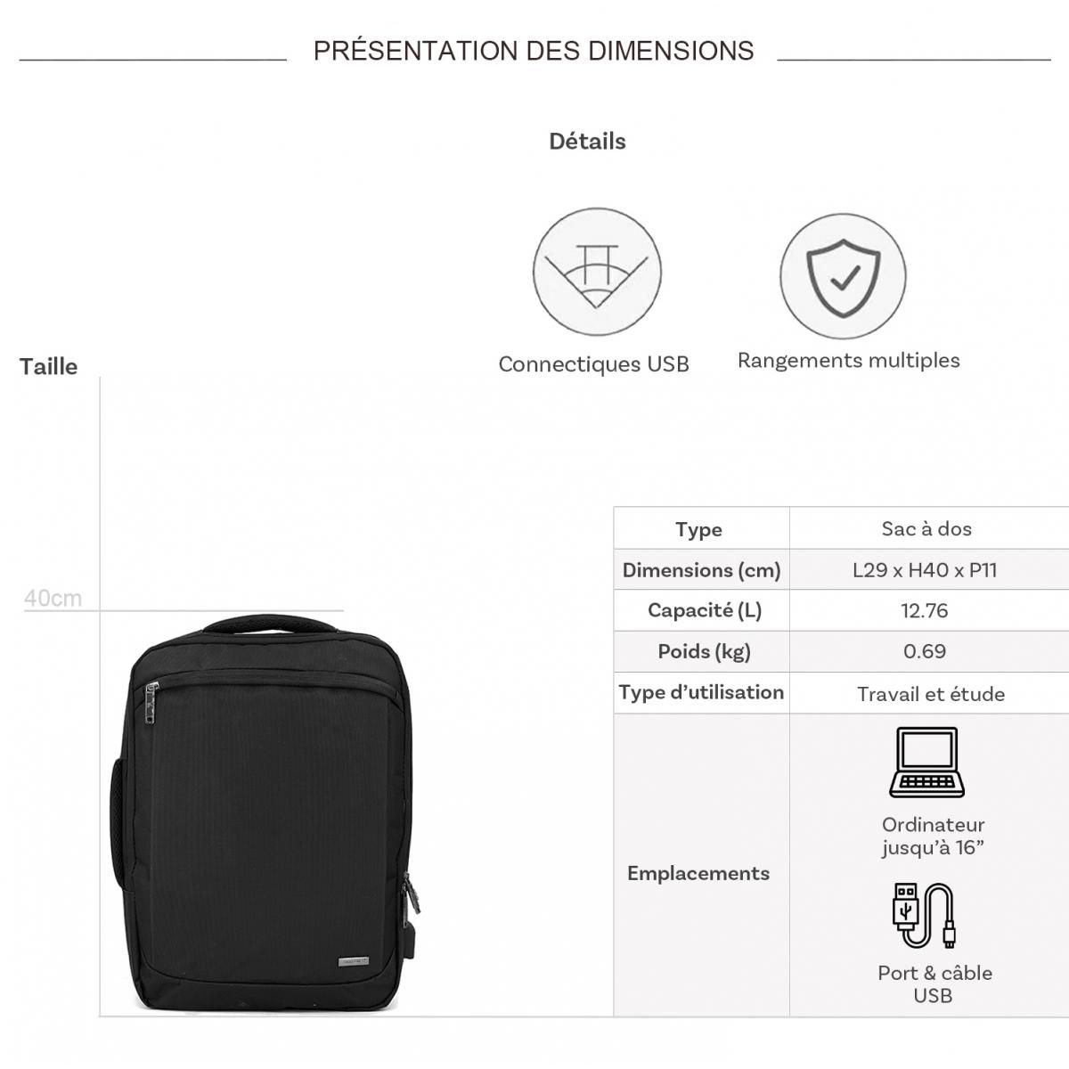 David Jones 2en1 Serviette/Sac à dos ordinateur 16