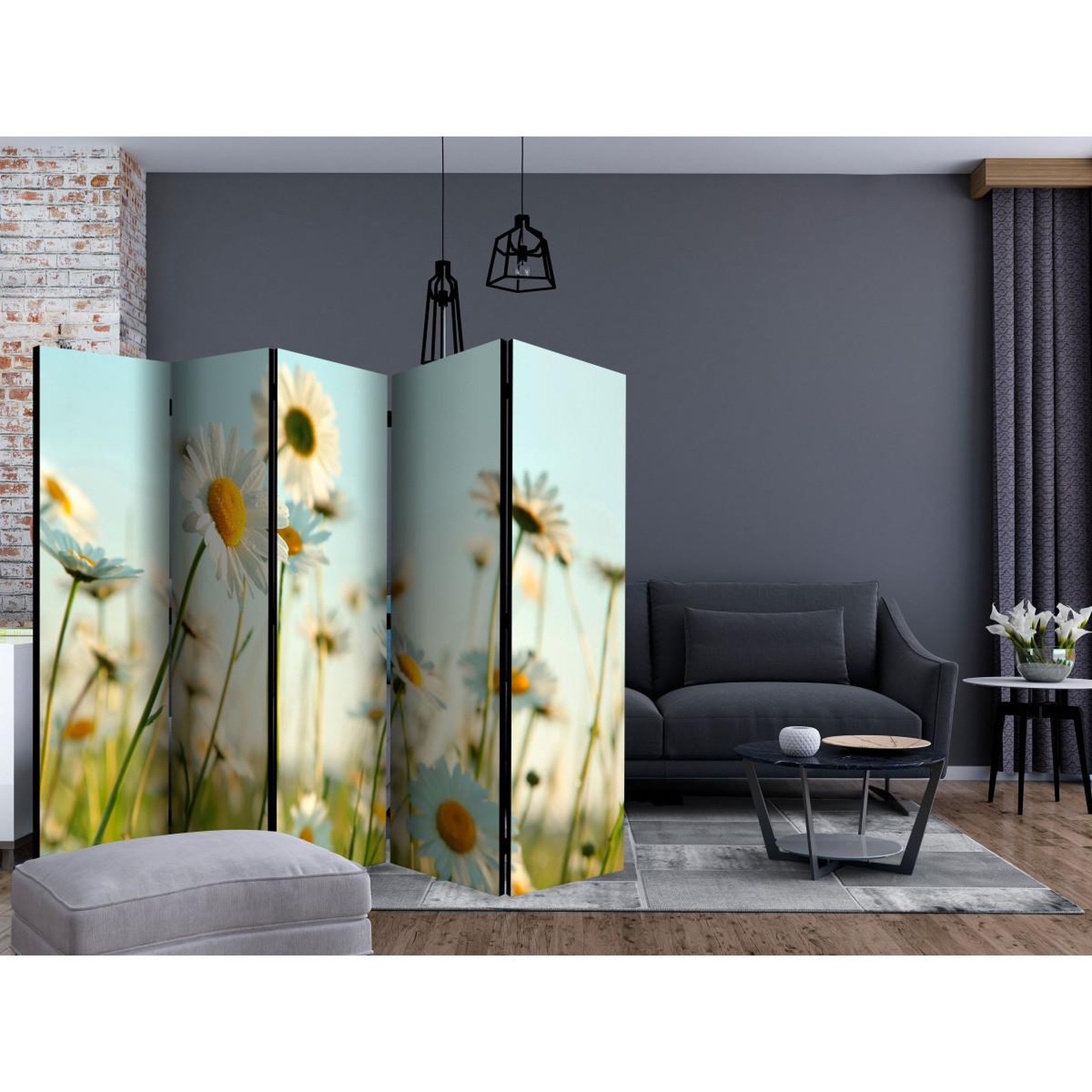 Voir la diapositive 2 : Paris Prix Paravent 5 volets  daisies spring meadow  172x225cm
