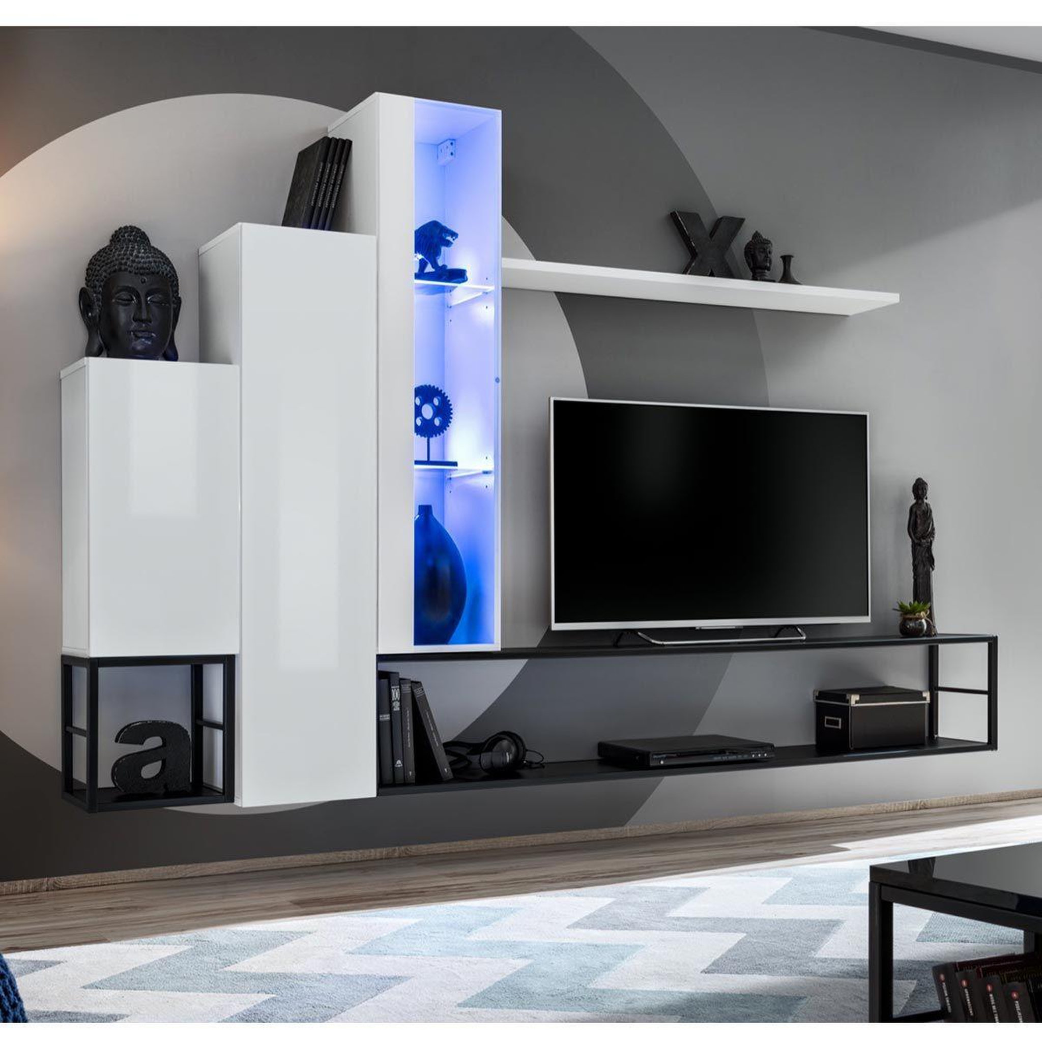 Paris Prix Ensemble meuble tv design  switch viii  240cm blanc & noir