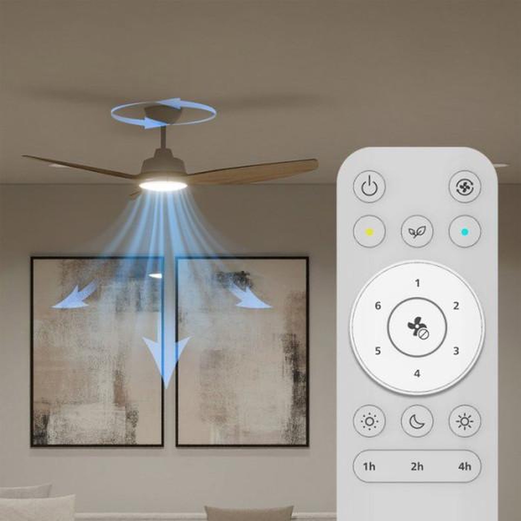 Voir la diapositive 4 : Philips Ventilateur de plafond - plafonnier  - philips - olas - pales fixes - diametre 132 cm - blanc/bois - led intégrée + télécommande