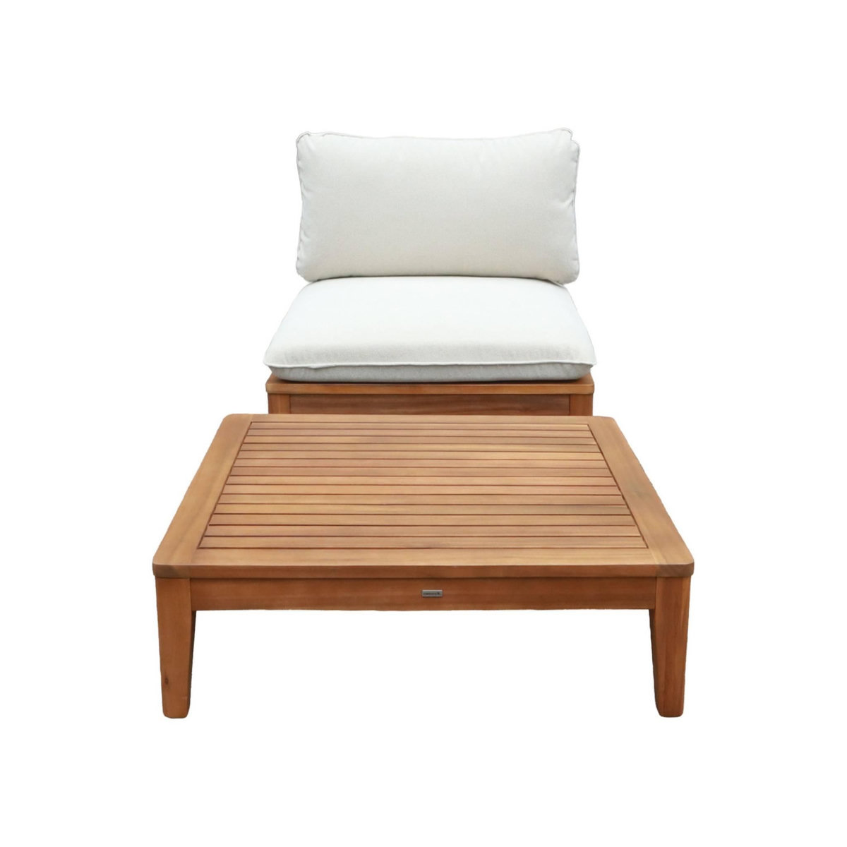 SWEEEK Fauteuil de jardin avec table basse bois d'acacia et bouclette beige - Yona