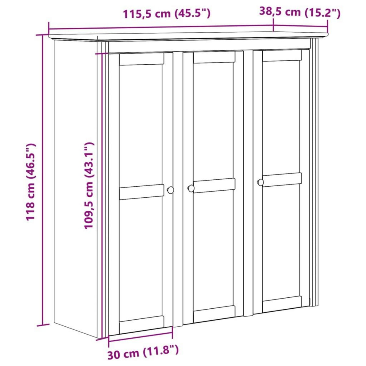 VIDAXL Armoire avec portes vitrees BODO blanc bois de pin massif