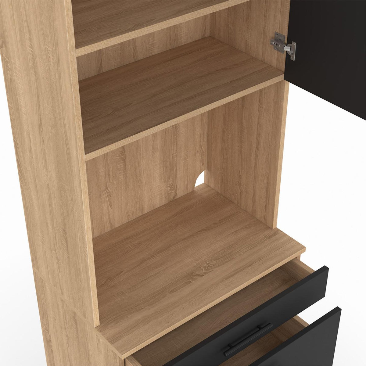 ID MARKET Colonne de cuisine micro-ondes et casserolier 60 cm CINA 2 portes façon hêtre et noir