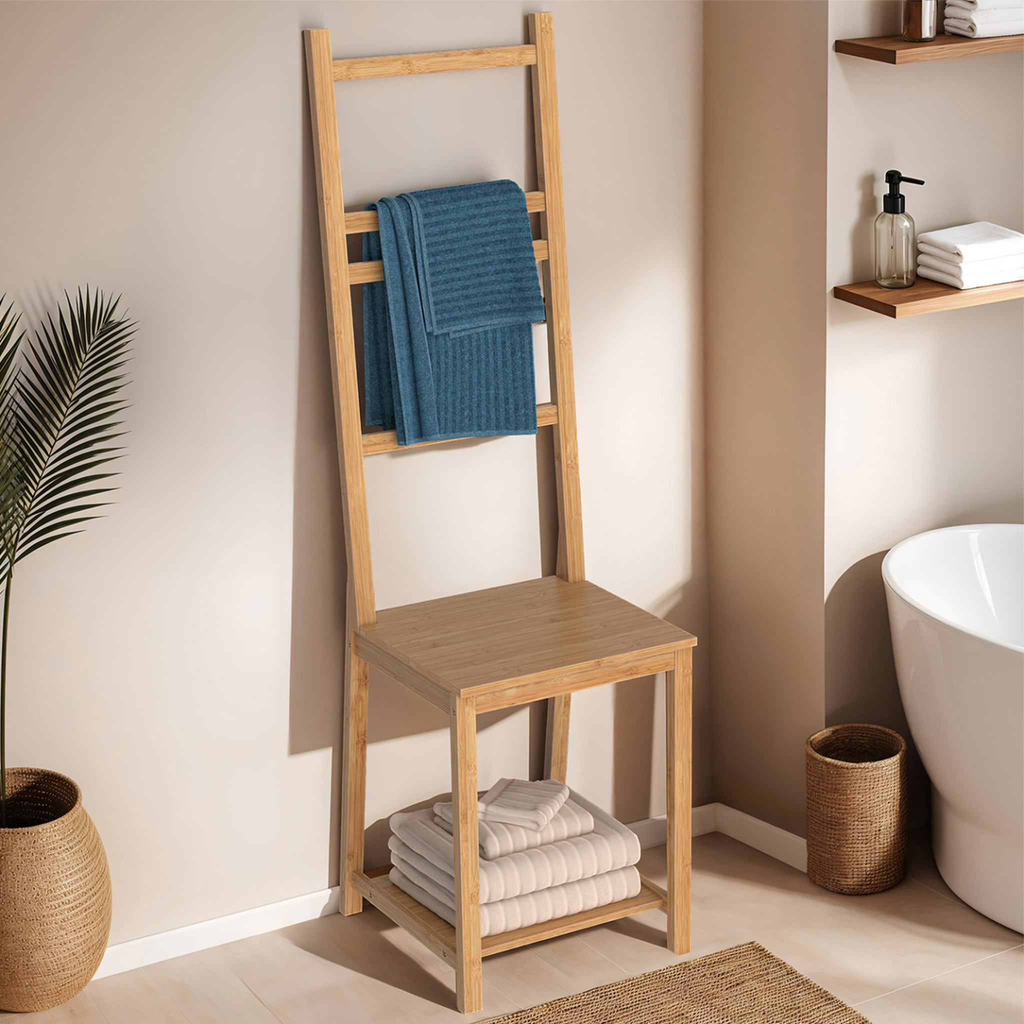 Voir la diapositive 2 : ID MARKET Chaise porte-serviettes 4 niveaux lana en bambou