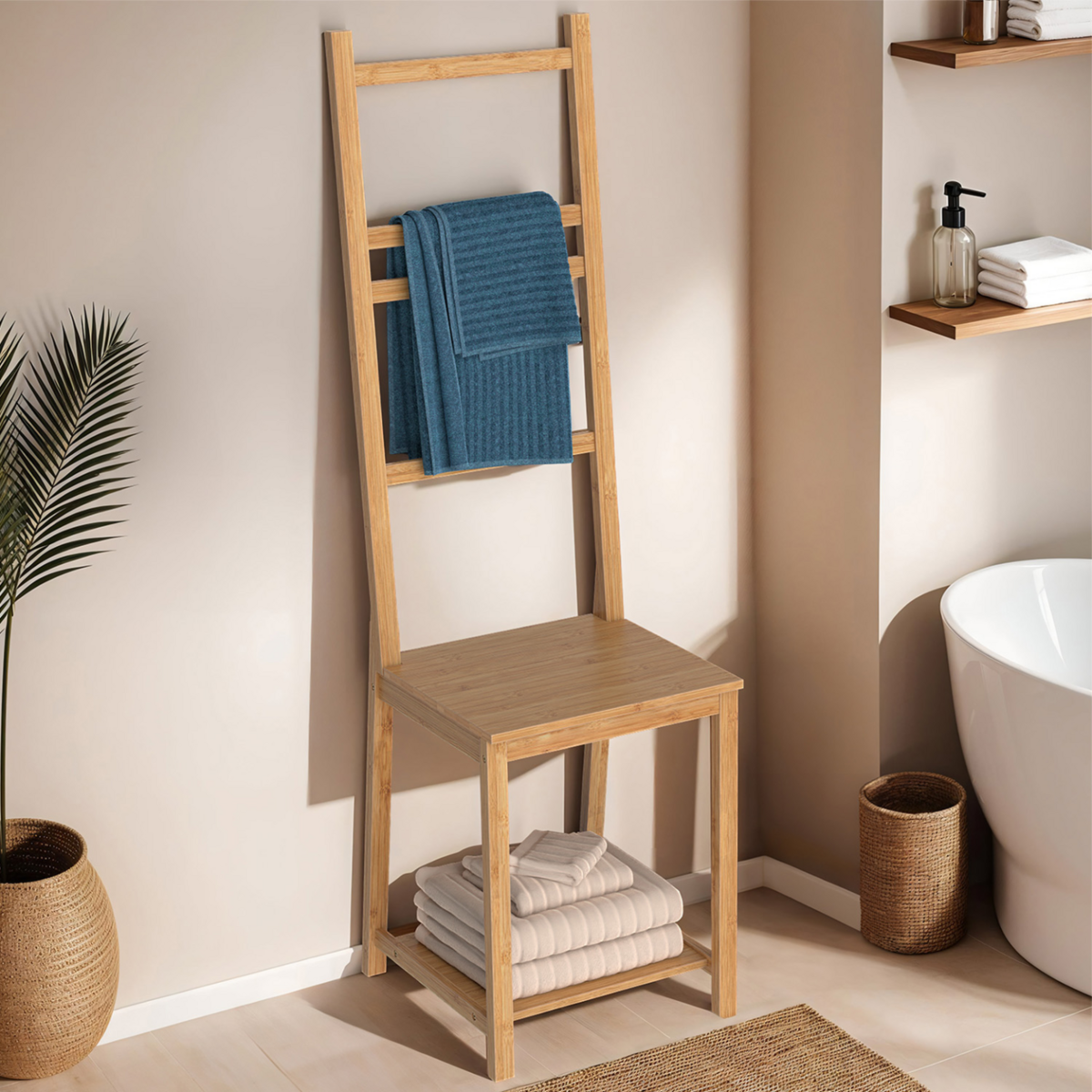 ID MARKET Chaise porte-serviettes 4 niveaux LANA en bambou