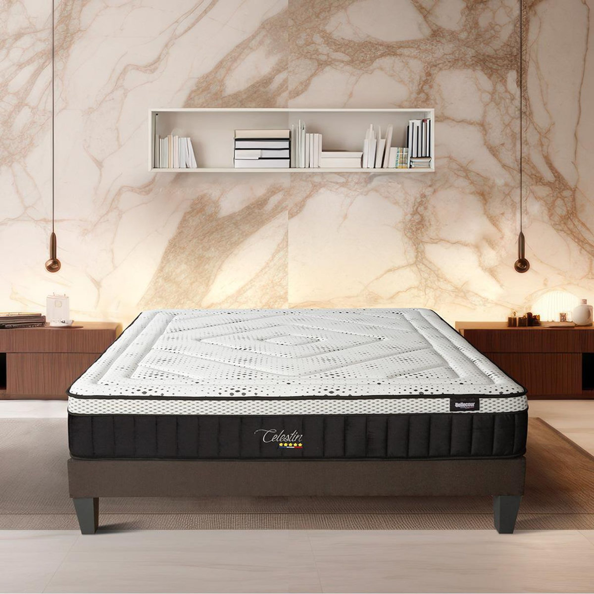 BELLECOUR BELLECOUR LITERIE | Ensemble CELESTIN 2.0 | Matelas Mémoire de forme + Sommier Bois