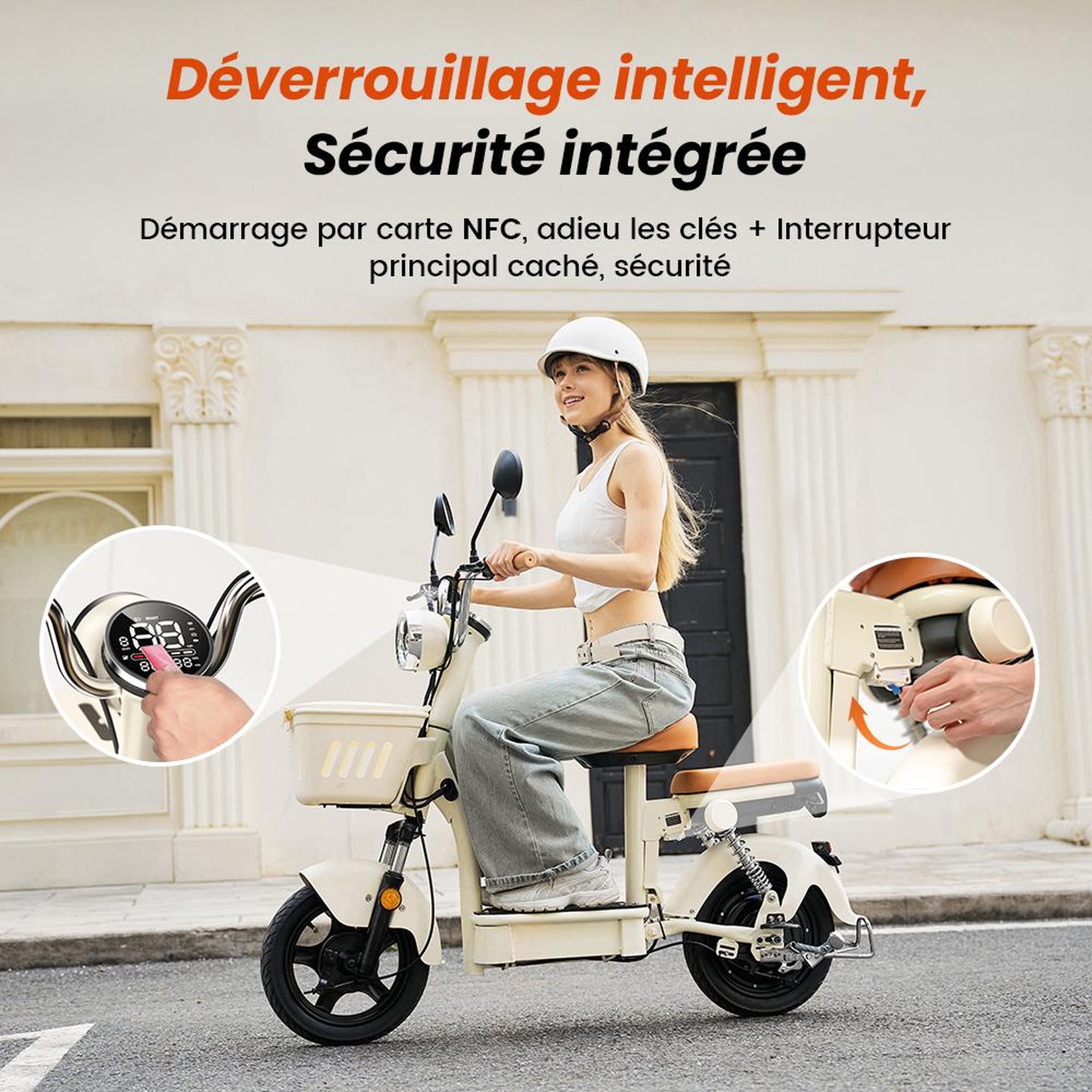 Voir la diapositive 5 : ISCOOTER Trottinette électrique urbaine intelligente iScooter Y16 avec siège, déverrouillage NFC, pneus de 14 pouces