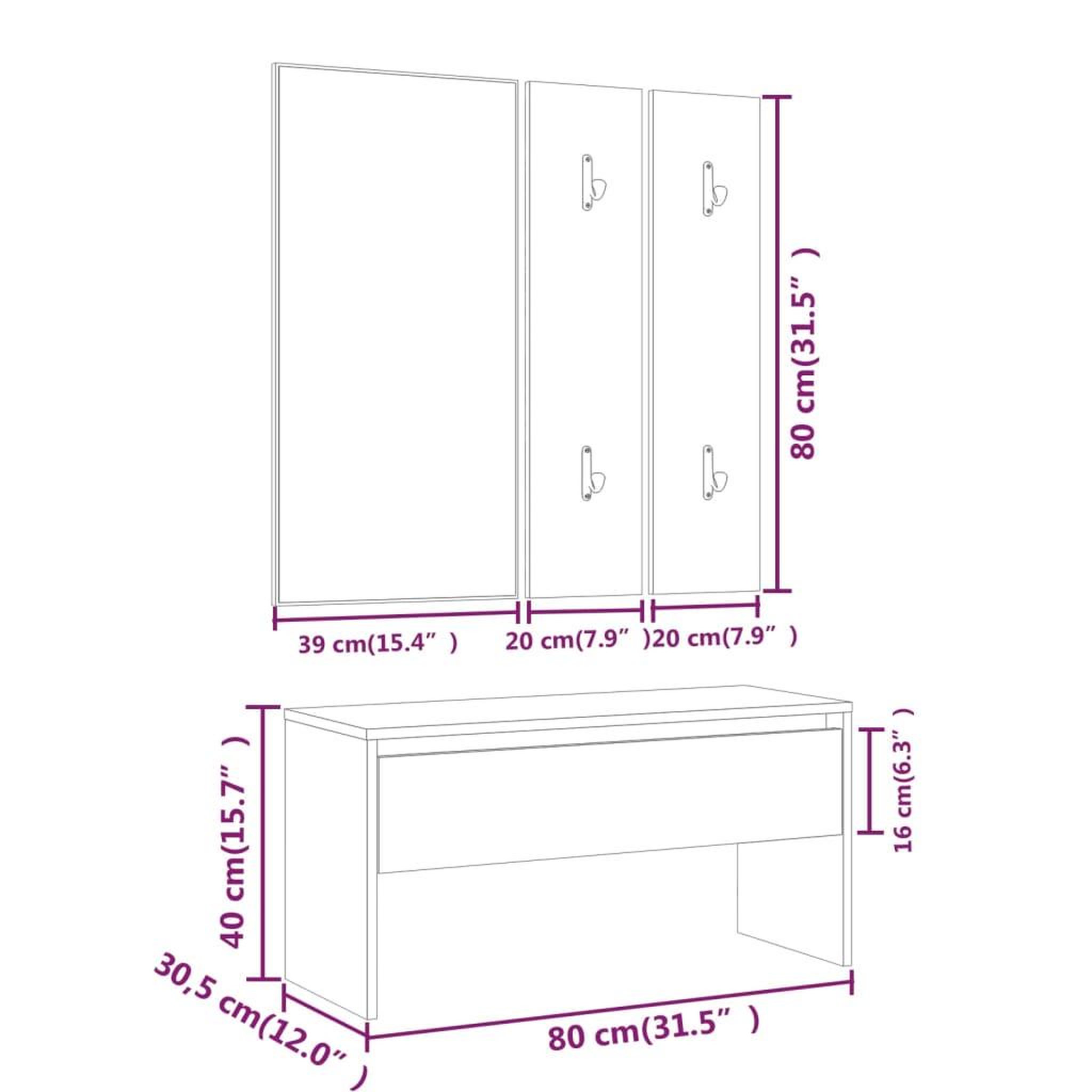 Voir la diapositive 6 : VIDAXL Ensemble de meubles de couloir Blanc Bois d'ingenierie