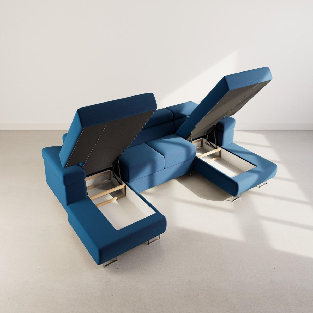 BEST MOBILIER Pablo - canapé panoramique en u - 7 places - convertible avec coffres et têtières réglables - en velours