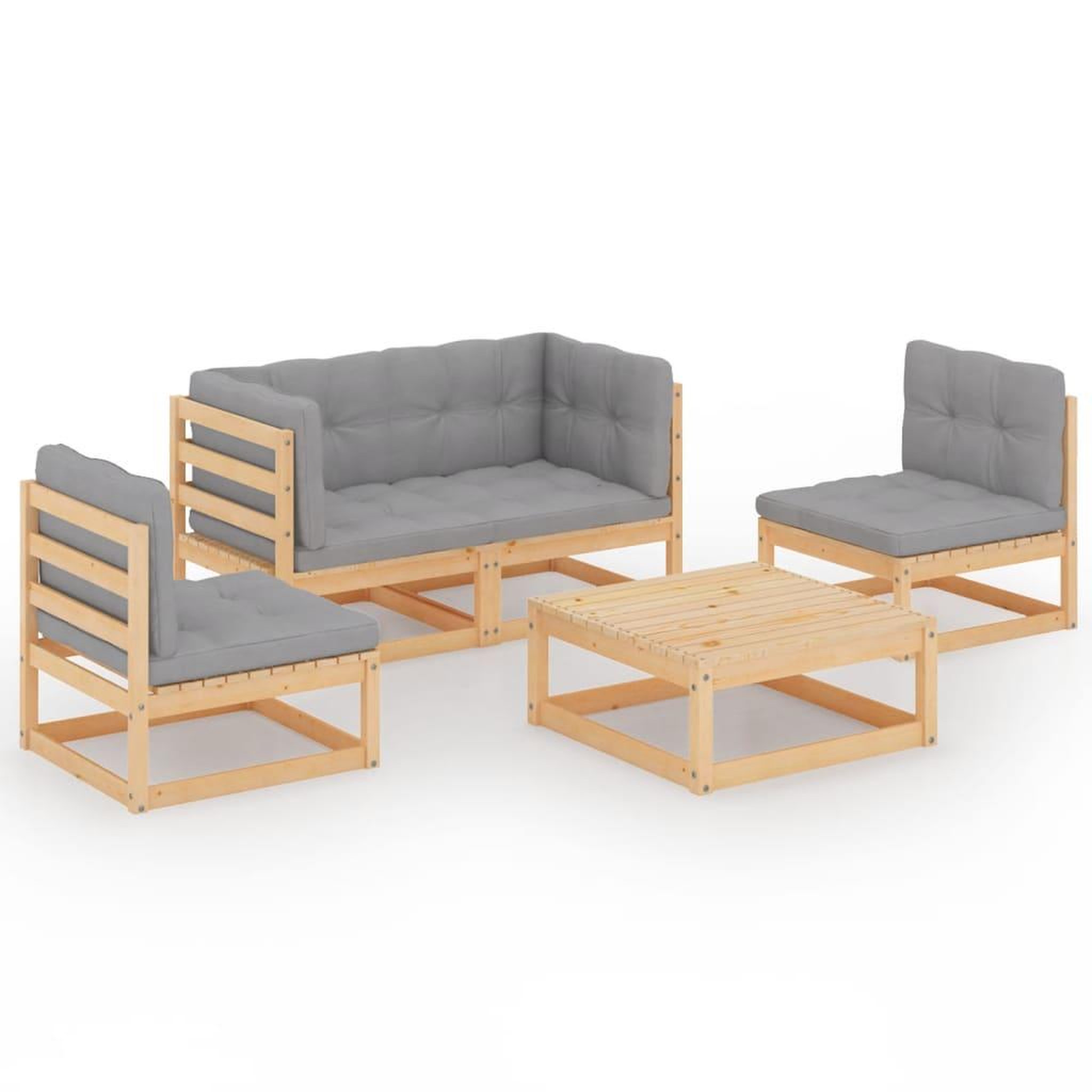 Voir la diapositive 2 : VIDAXL Salon de jardin 5 pcs avec coussins bois de pin massif