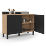 Voir la diapositive 5 : ID MARKET Buffet bas casserolier de cuisine 120 cm CINA plan de travail H.83 cm 1 porte + 3 tiroirs façon hêtre et noir