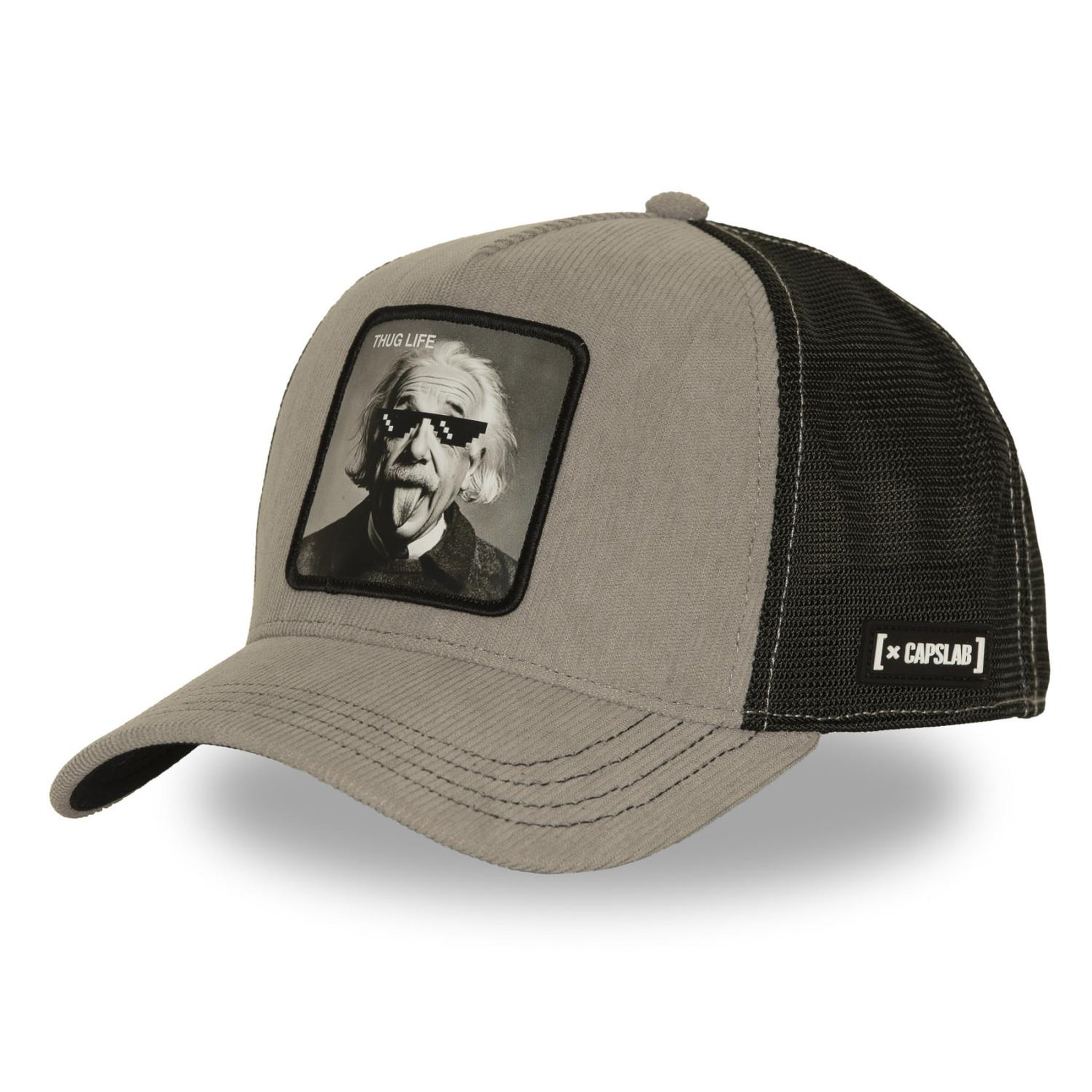 CAPSLAB Casquette trucker avec filet effet velours et patchthug life. Coloris disponibles : Gris