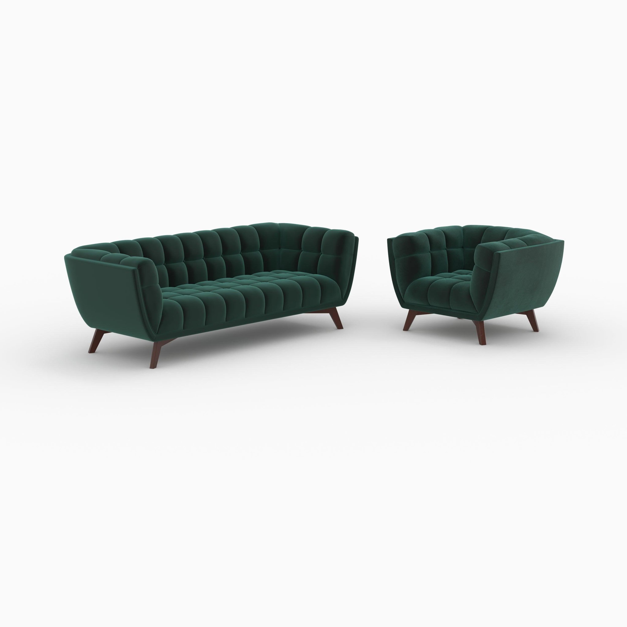 MAISON PAVANE Ensemble canapé et fauteuil en velours vert 4 places-Mona