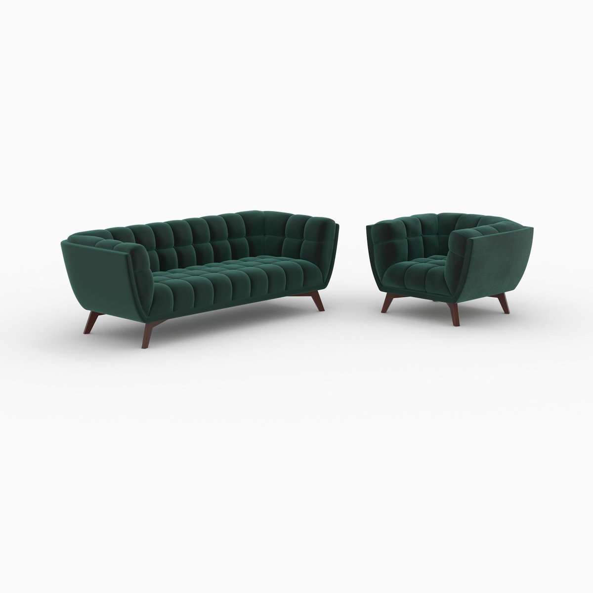 MAISON PAVANE Ensemble canapé et fauteuil en velours vert 4 places-Mona