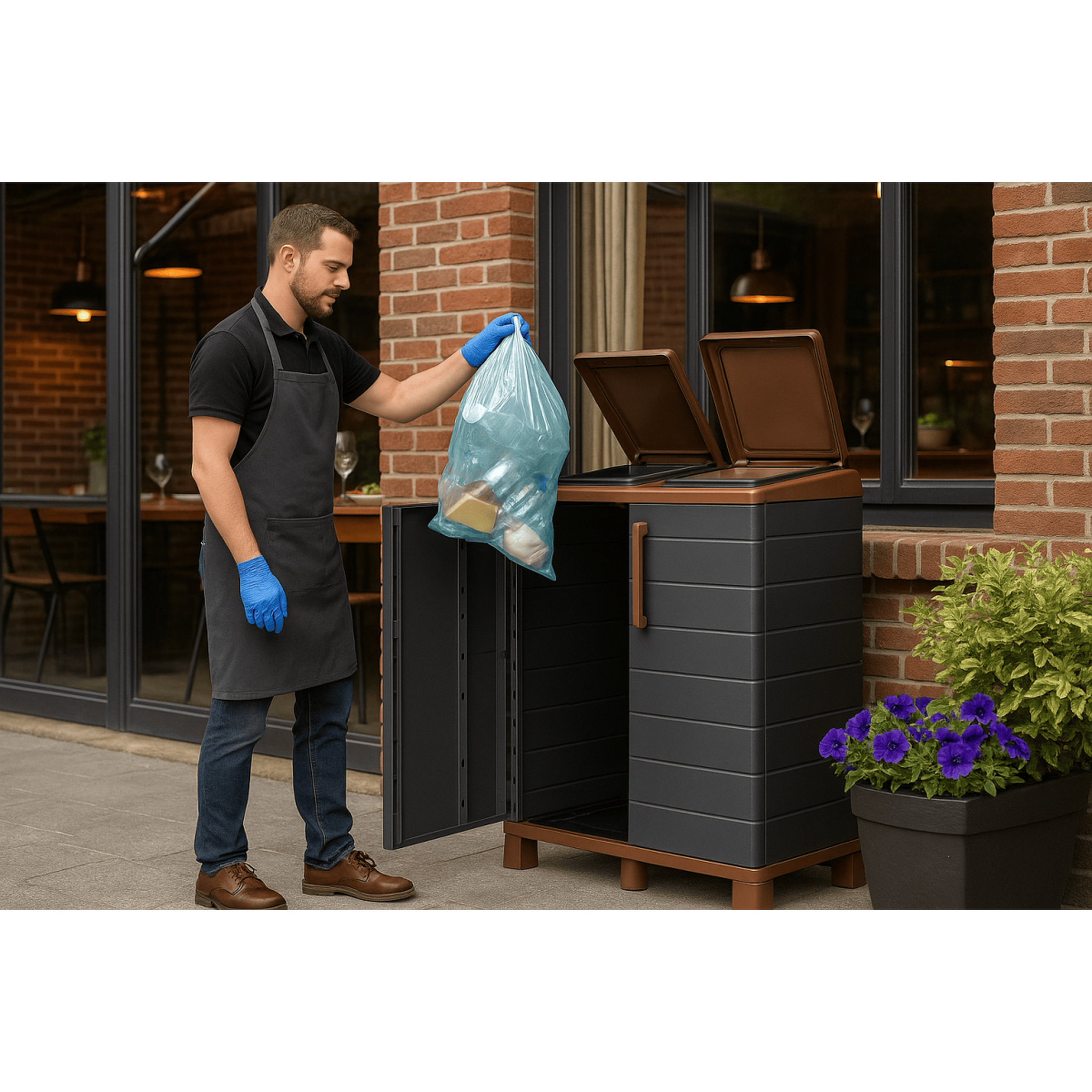 Voir la diapositive 2 : ART PLAST Abri poubelles 2 sacs anthracite - armoire cache poubelle de tri sélectif 68 x 37 x 90 cm terrasse, restaurant art plast