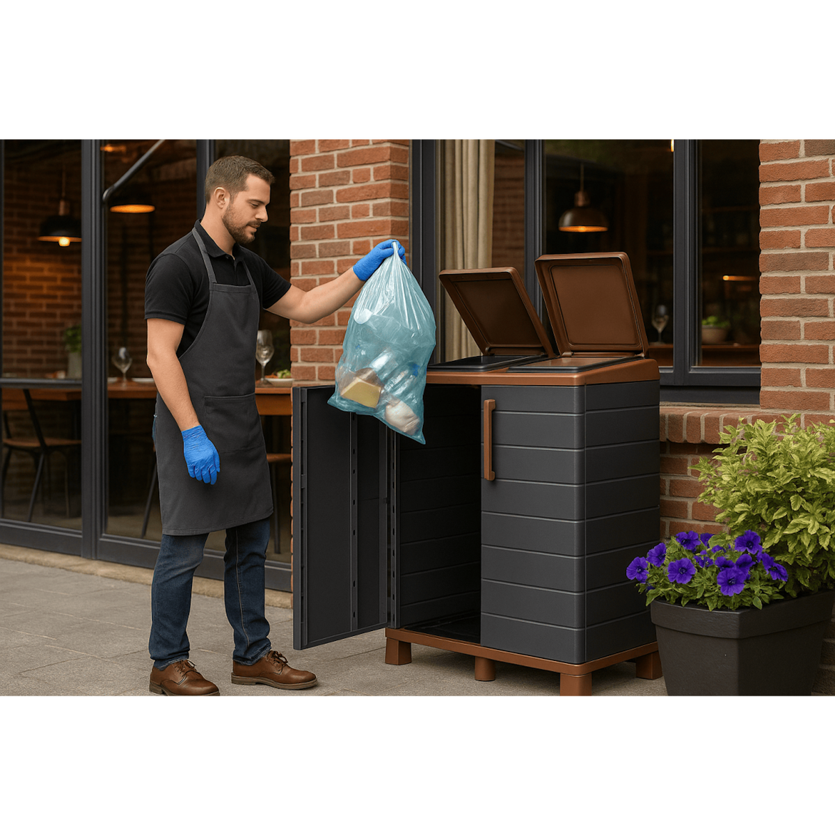 ART PLAST Abri Poubelles 2 Sacs Anthracite - Armoire Cache Poubelle de Tri Sélectif 68 x 37 x 90 cm Terrasse, Restaurant Art Plast