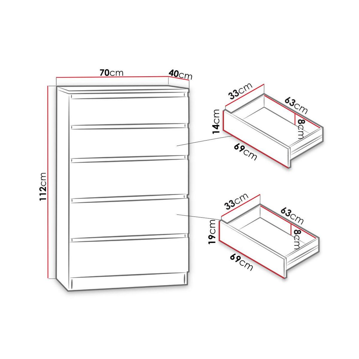BEST MOBILIER Celia - commode 5 tiroirs - effet bois - 70 cm - style contemporain