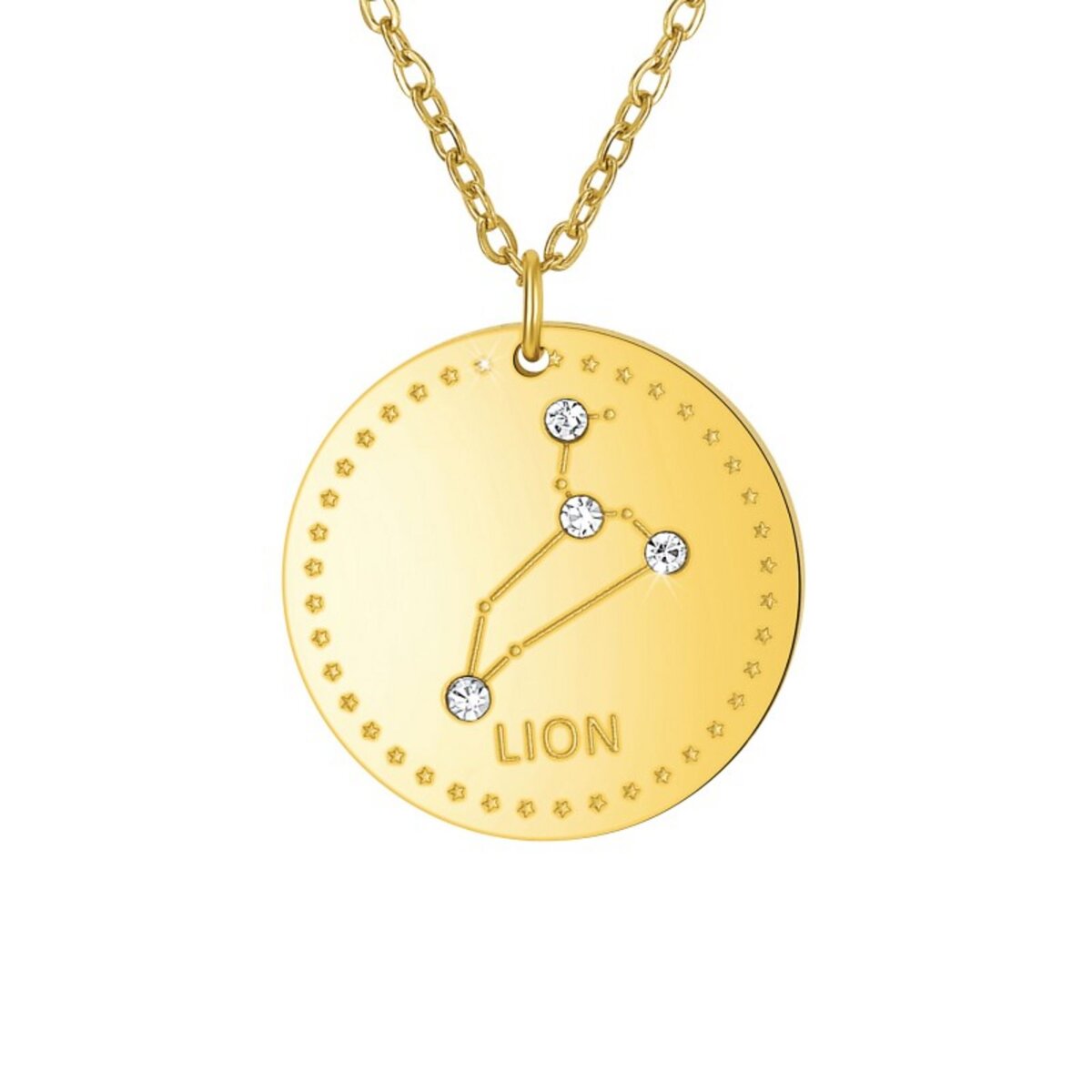 SC CRYSTAL Collier astrologie  Lion  SC Crystal orné de Cristaux scintillants en Acier Finement doré
