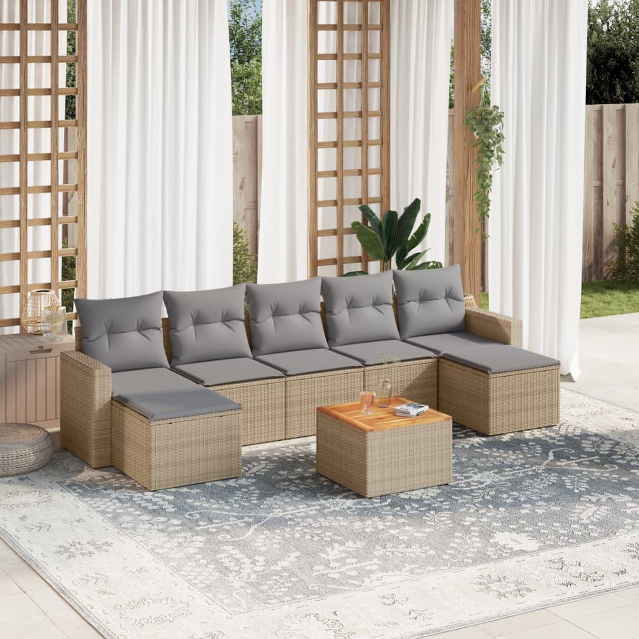 VIDAXL Salon de jardin avec coussins 8 pcs beige resine tressee