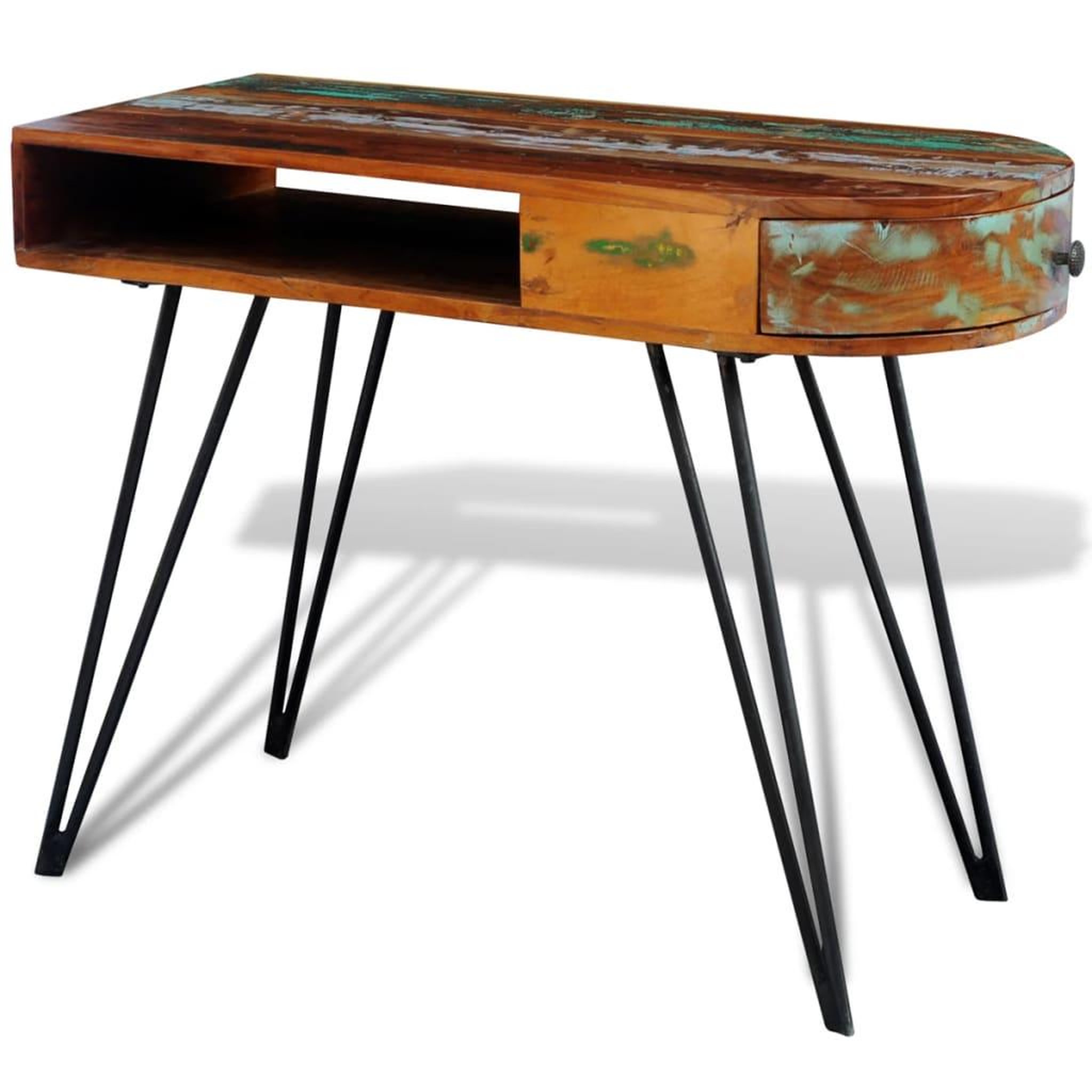 Voir la diapositive 3 : VIDAXL Bureau avec pieds en fer bois de recuperation solide