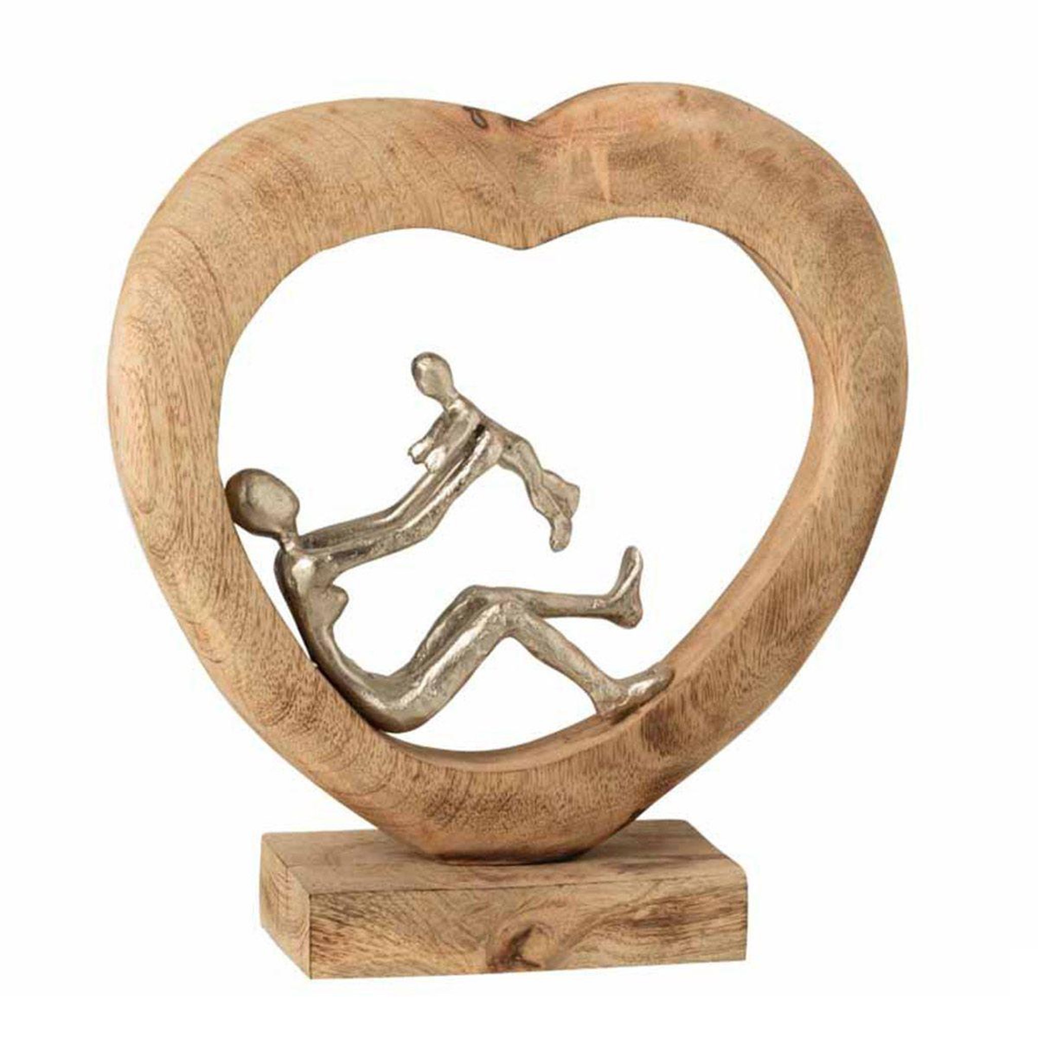 J-LINE Statue déco en bois  parent & enfant  30cm naturel