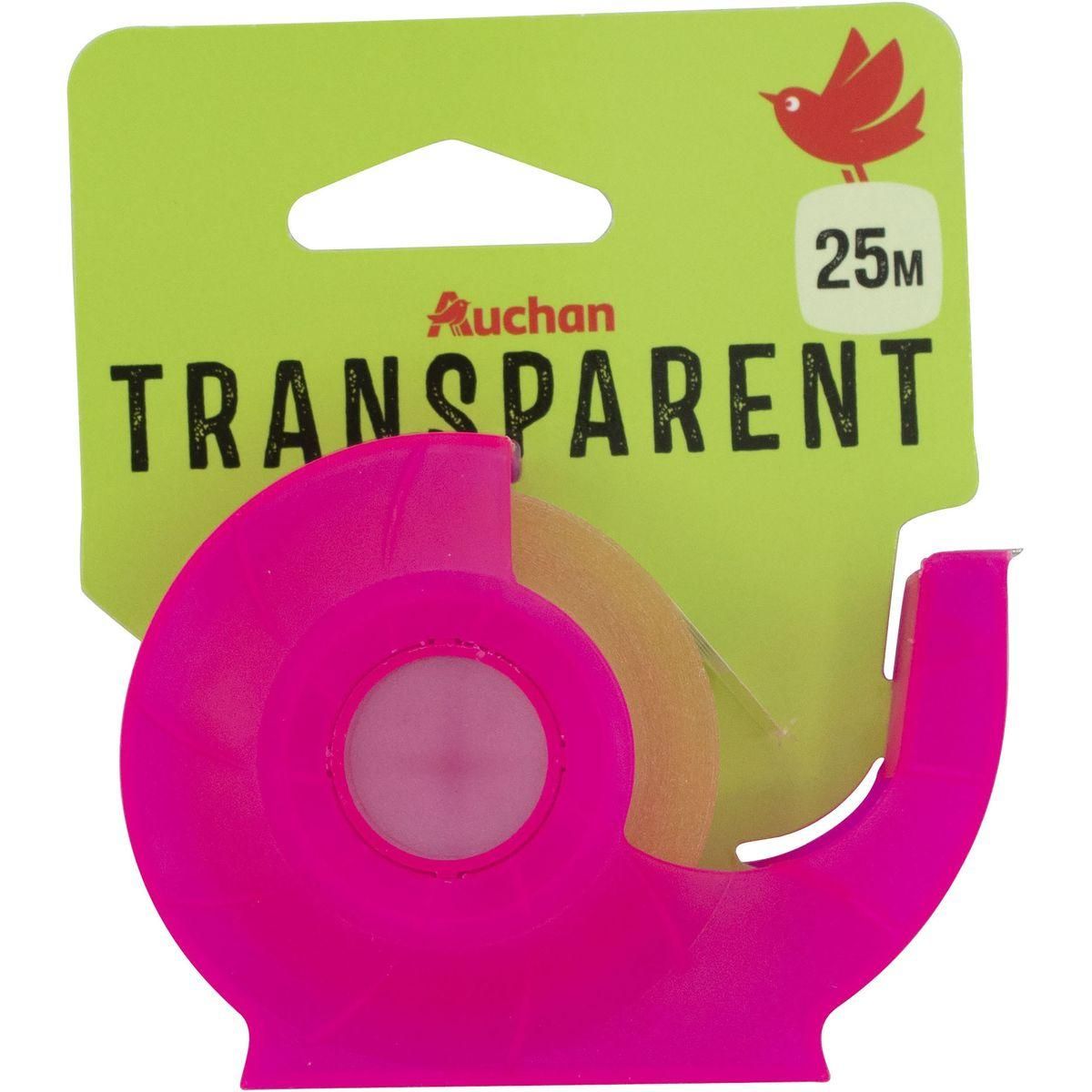 AUCHAN Rouleau ruban adhésif 25m transparent avec dévidoir rose