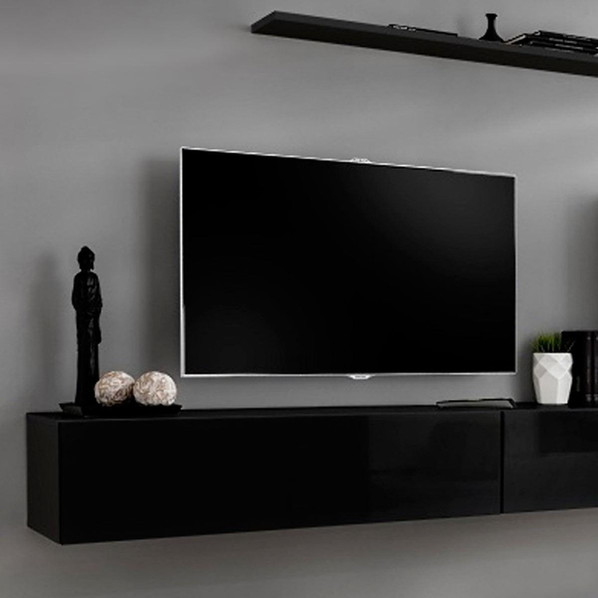 Voir la diapositive 3 : Paris Prix Meuble TV Mural Design  Switch V  250cm Noir