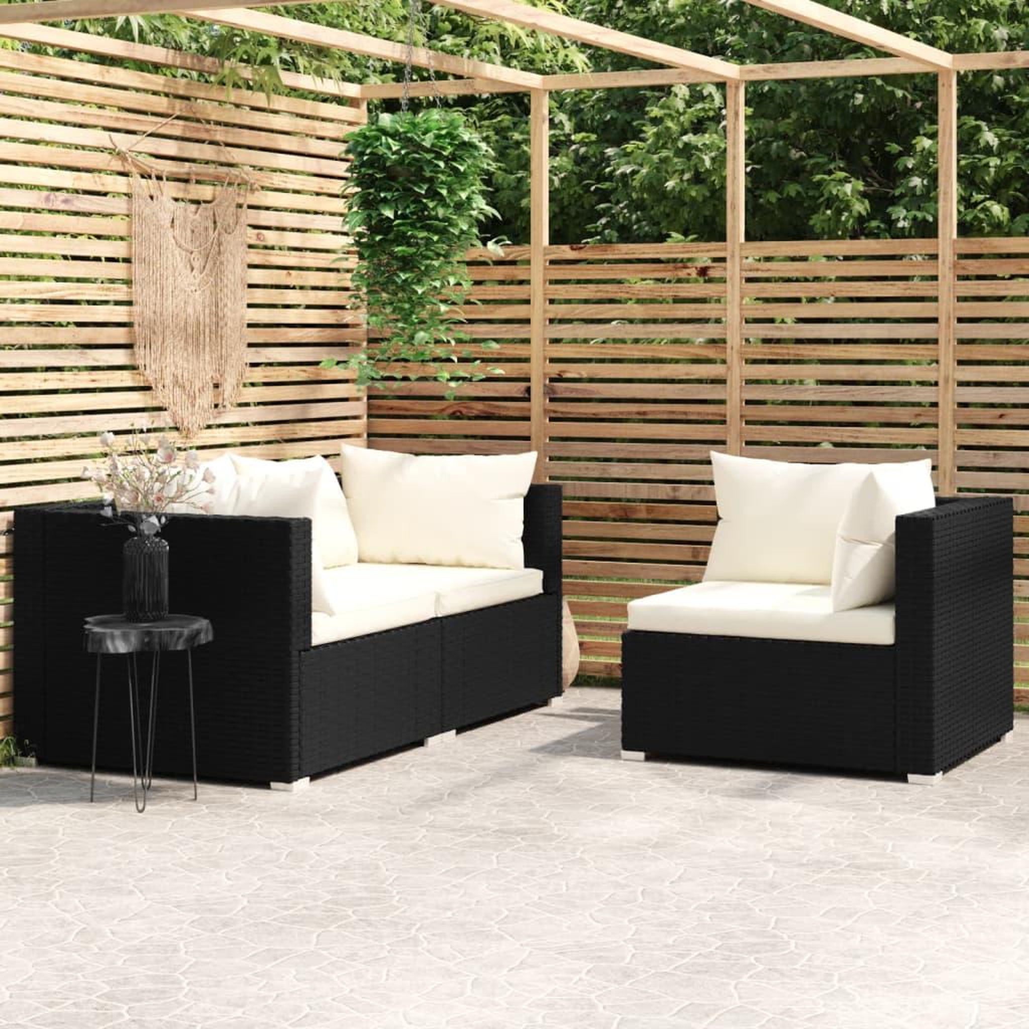 VIDAXL Salon de jardin 3 pcs avec coussins Noir Resine tressee