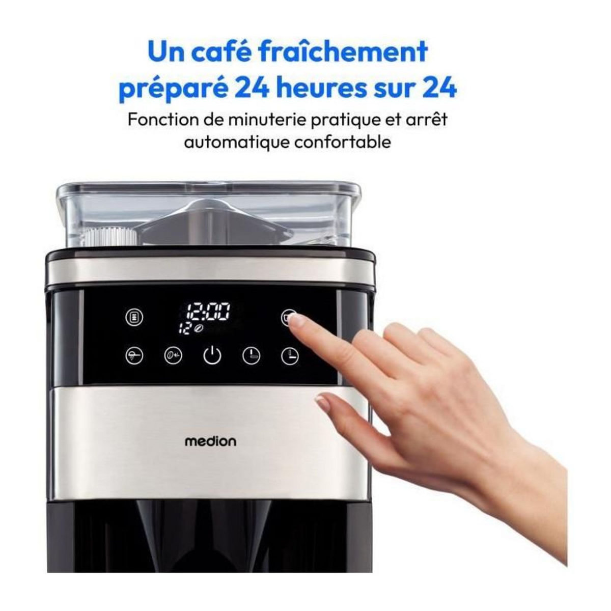Medion Cafetiere Filtre Digitale avec Broyeur - MEDION - 1000W - 1,5L - Silver