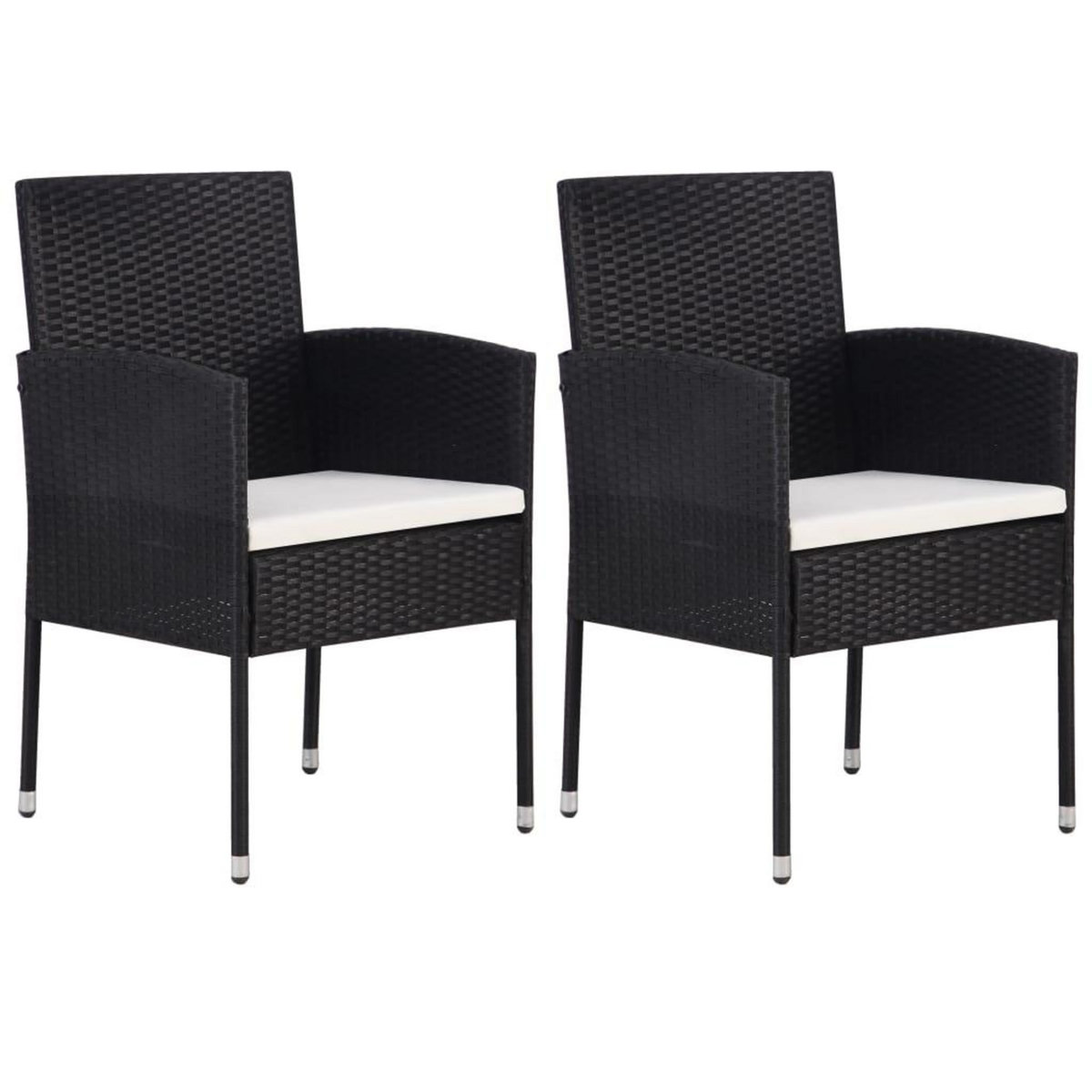 VIDAXL Chaises de jardin coussins blanc creme 2pcs noir resine tressee