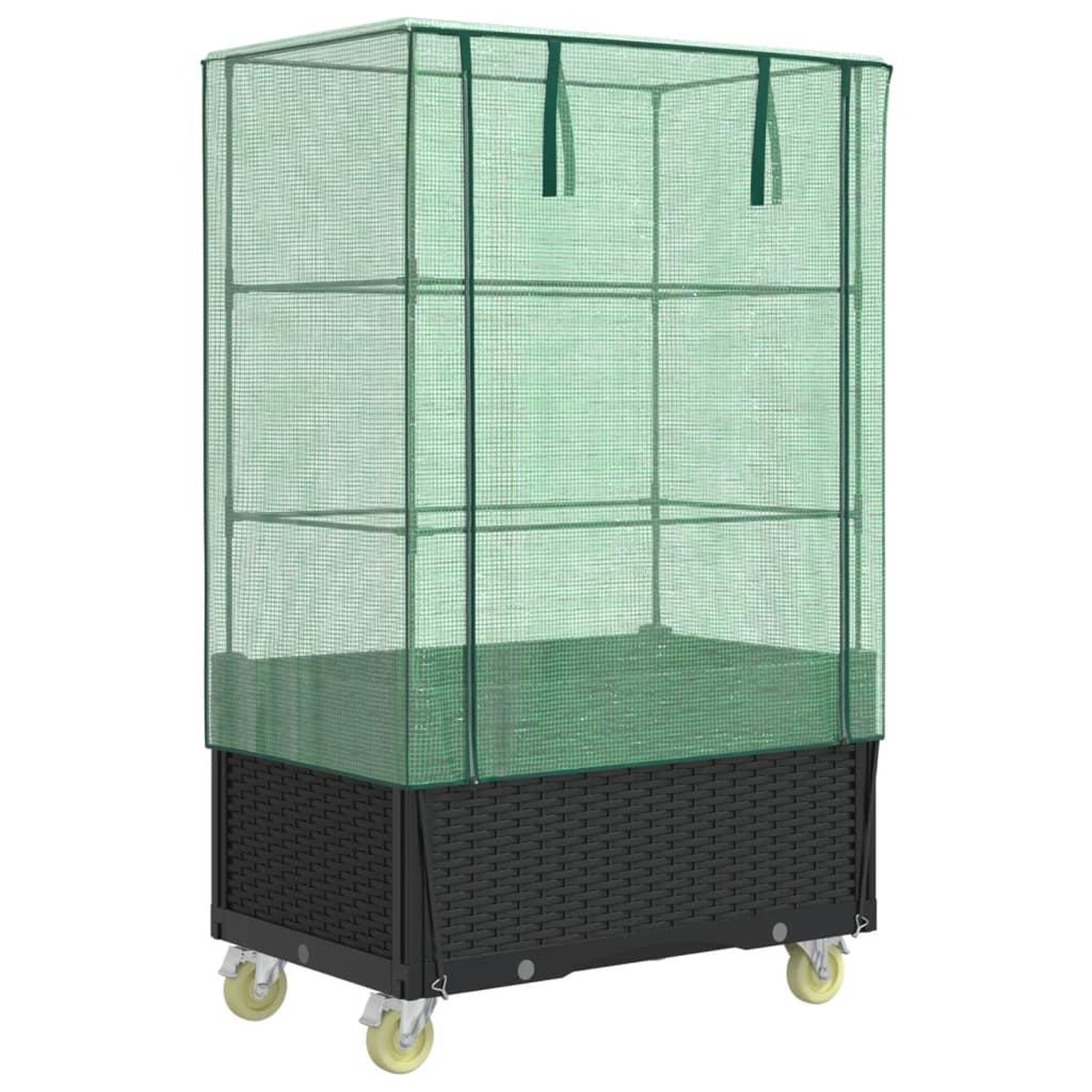 Voir la diapositive 2 : VIDAXL Jardiniere surelevee avec housse et roues aspect rotin