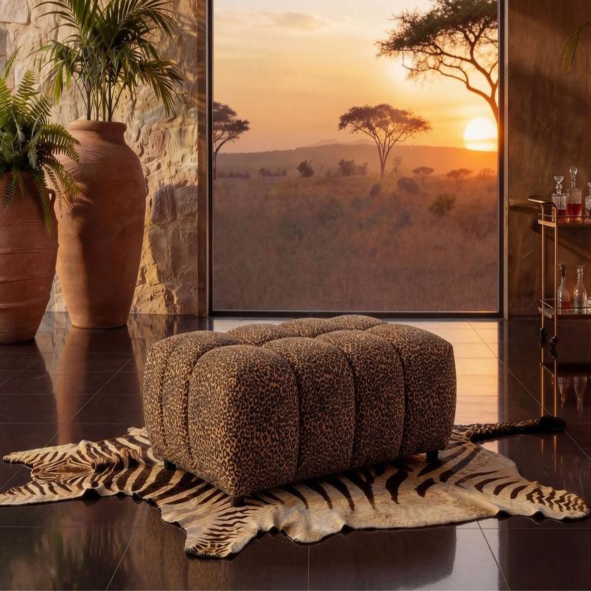 Voir la diapositive 2 : CASANOVA PARIS Alexia - pouf en tissu imprimé animalier 120x60x40