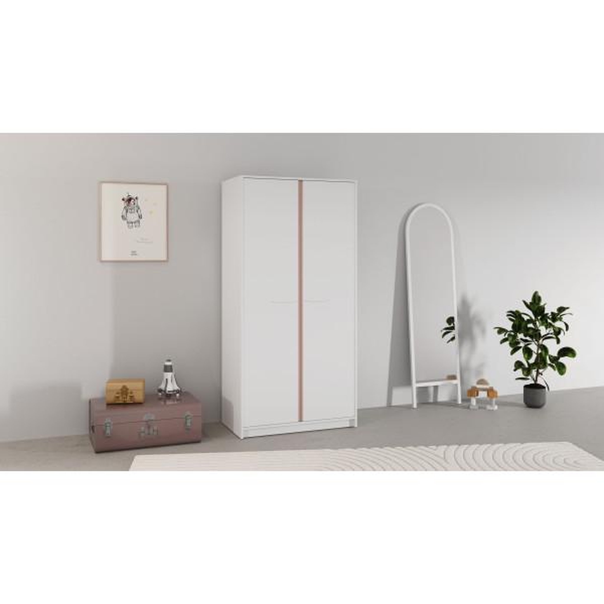 Voir la diapositive 3 : Demeyere Armoire de chambre - REVERSO - Blanc mat - 2 portes - 88,3 x 50 x 180,9 cm