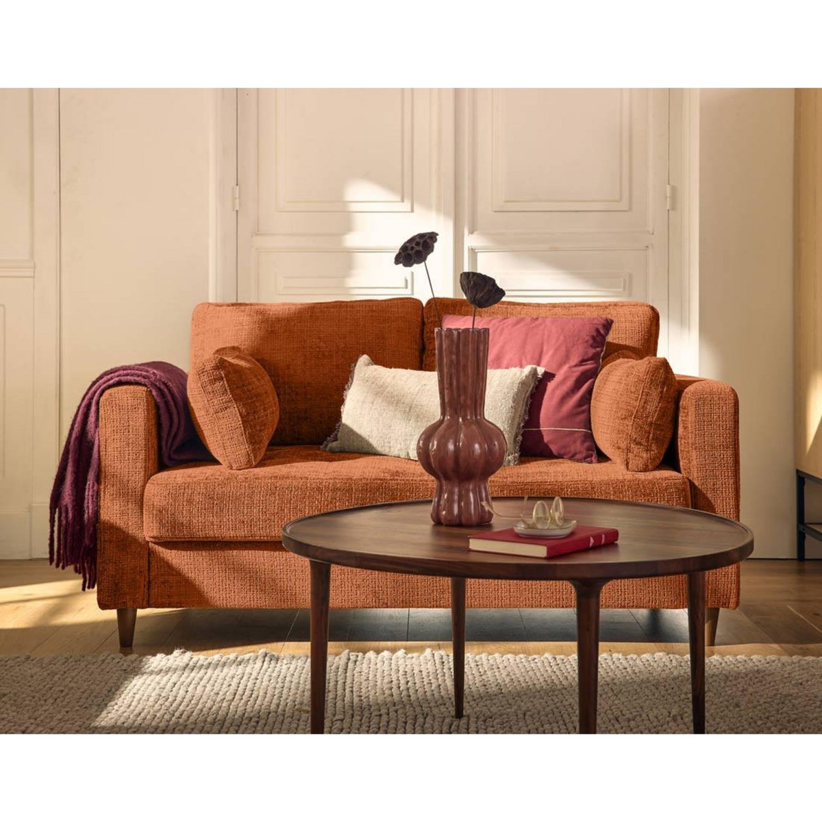 LISA DESIGN Anna - canapé droit 2 places avec poche en velours texturé