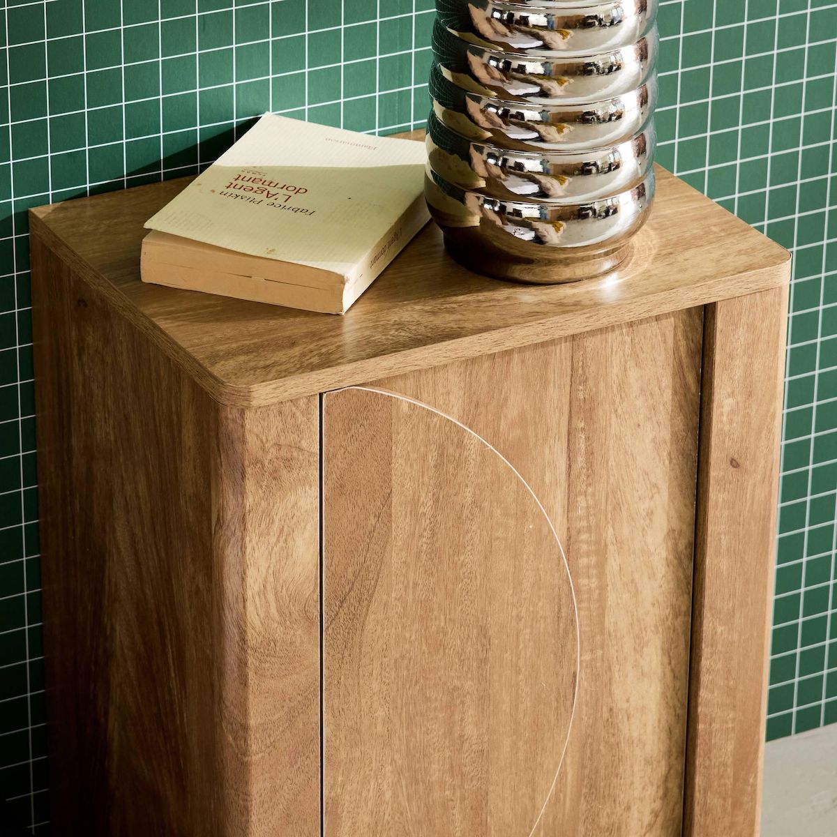 SWEEEK Lot de 2 tables de chevet décor bois de manguier 1 porte réversible Pondi