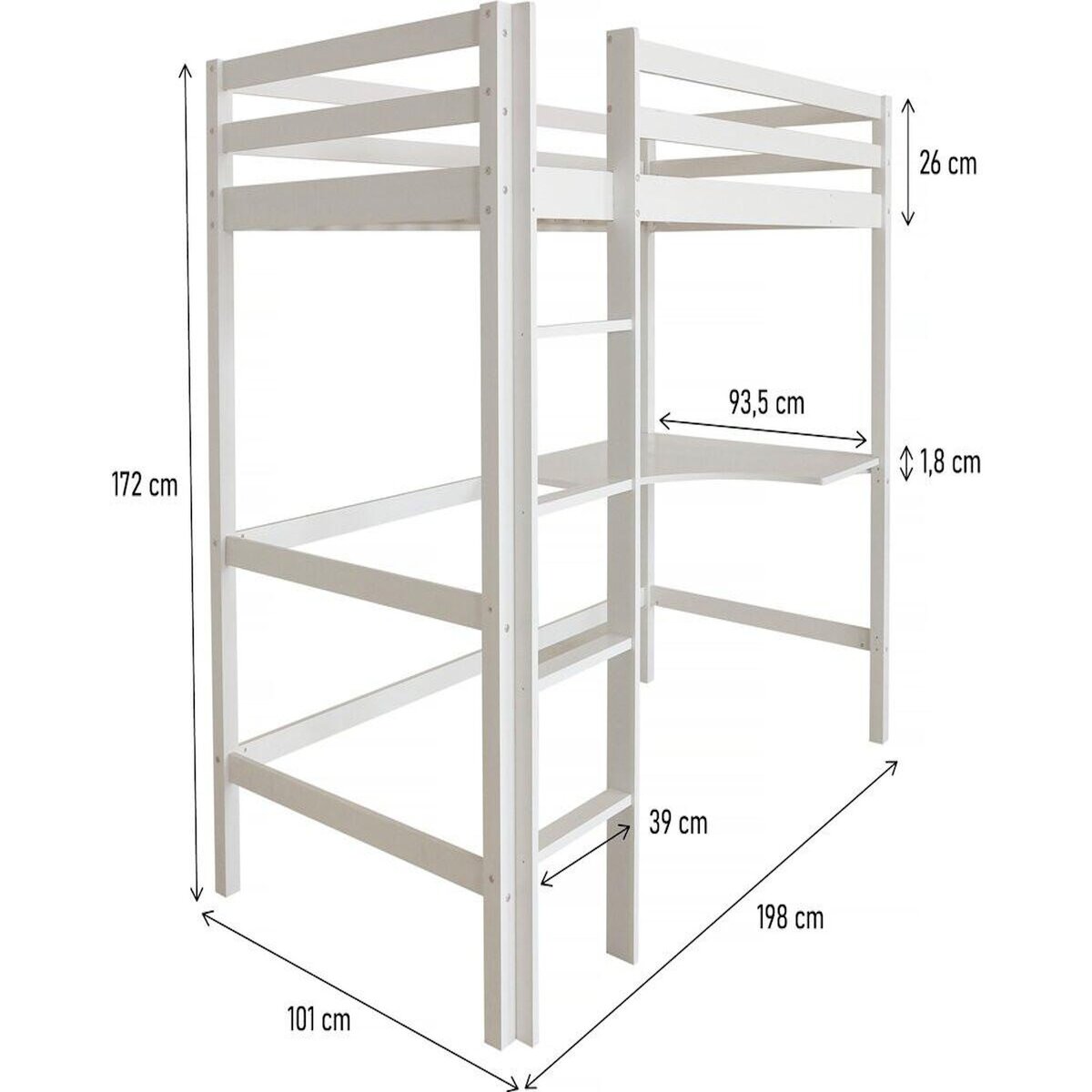 Habitat et Jardin Lit Enfant Mezzanine avec Bureau  Angéla  90 x 190 cm - Blanc