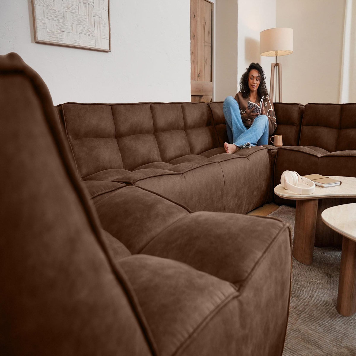 LISA DESIGN Alya - canapé modulable d'angle réversible 5 places en simili