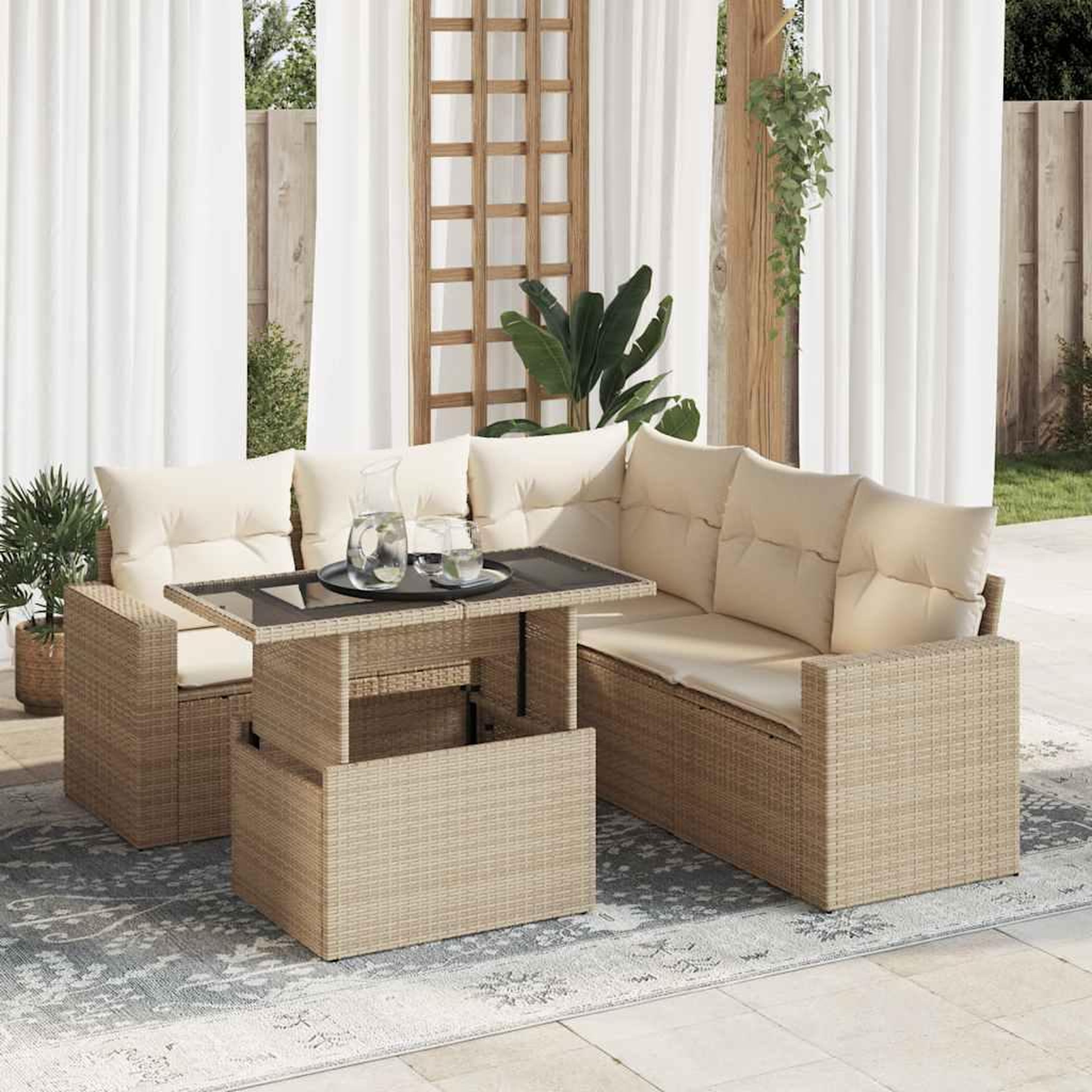 VIDAXL Salon de jardin avec coussins 6 pcs beige resine tressee