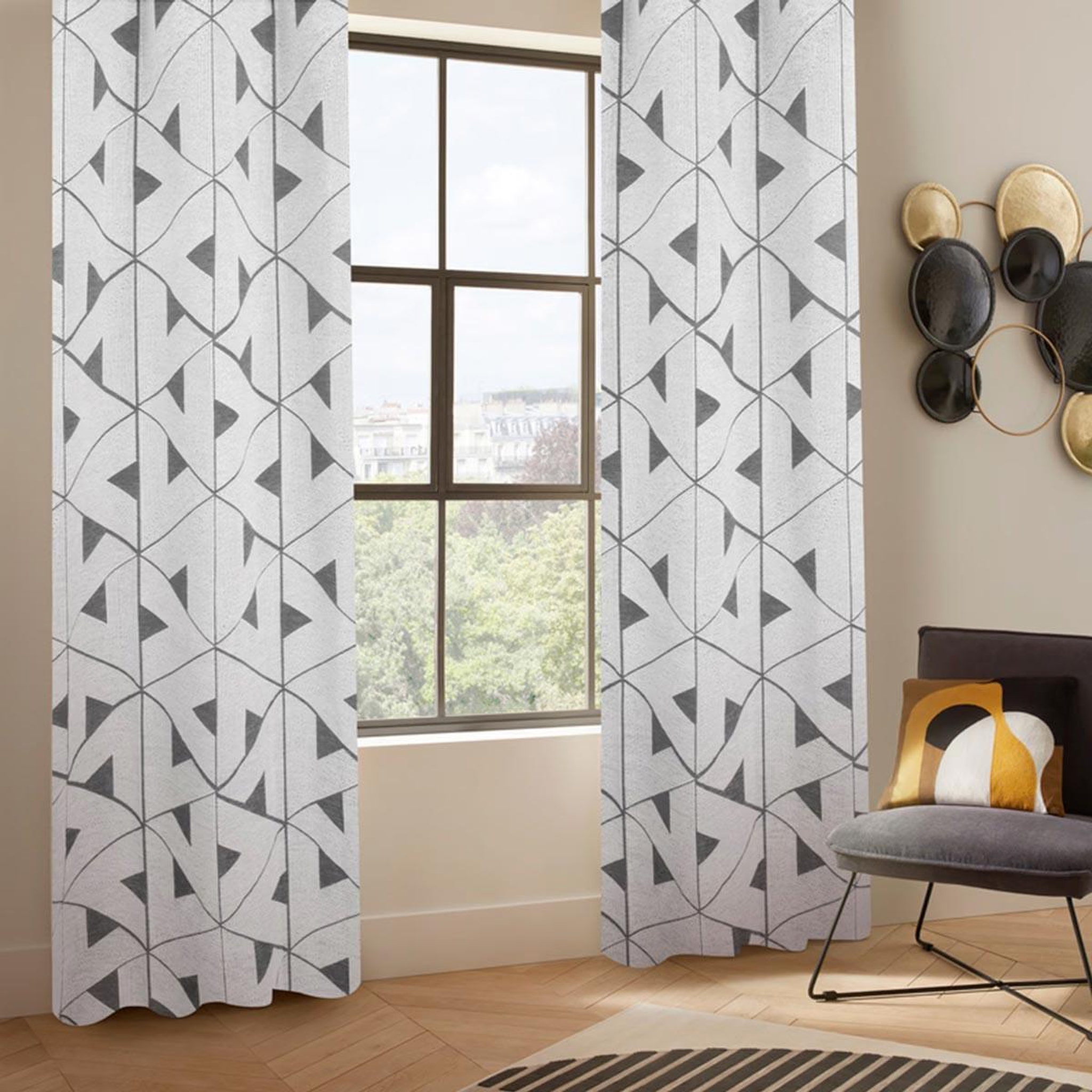 Voir la diapositive 1 : ATMOSPHERA Rideau jacquard à œillets  maloe  140x260cm gris