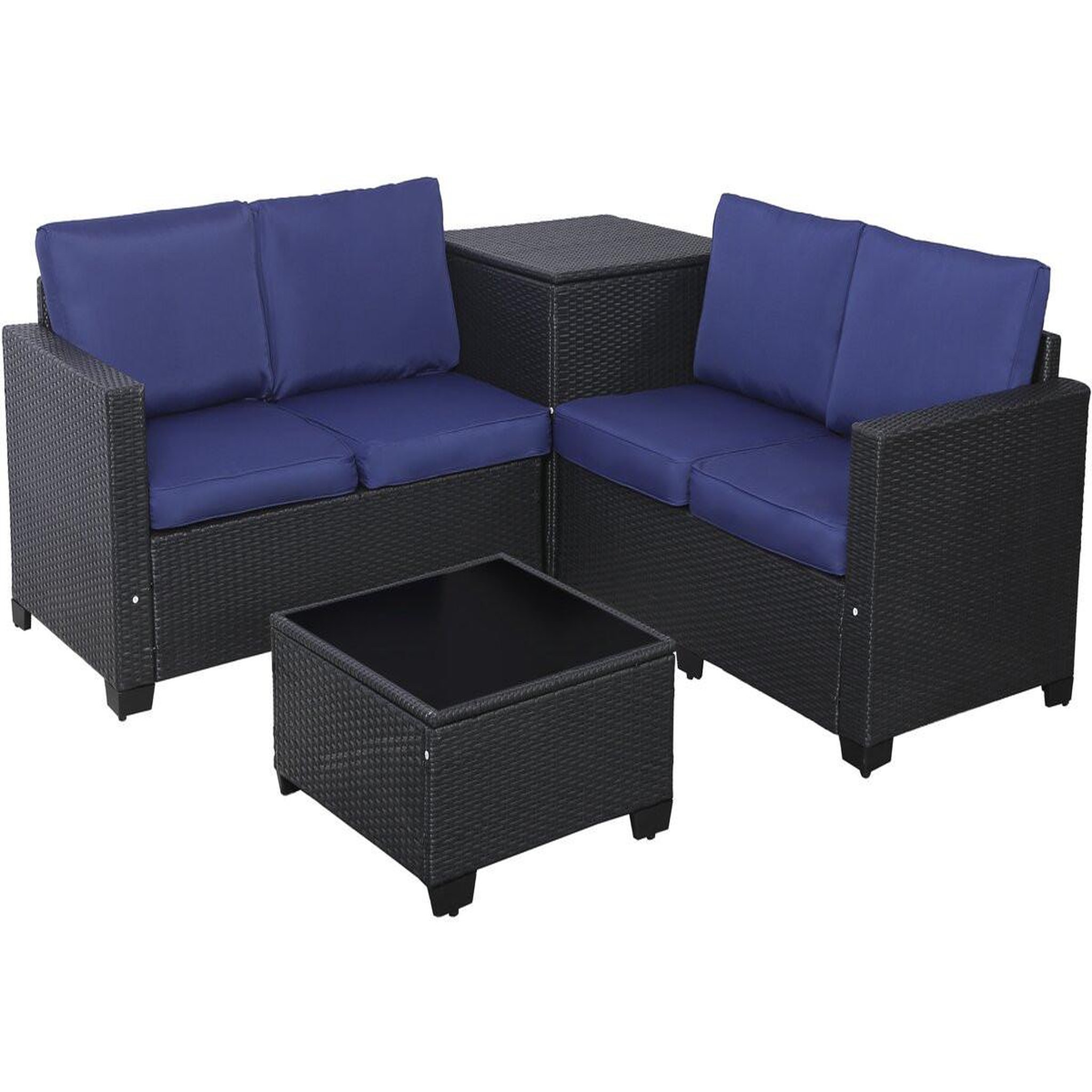 Habitat et Jardin Salon de jardin en résine tressée avec coffre de rangement  riley  - 4 places - bleu foncé