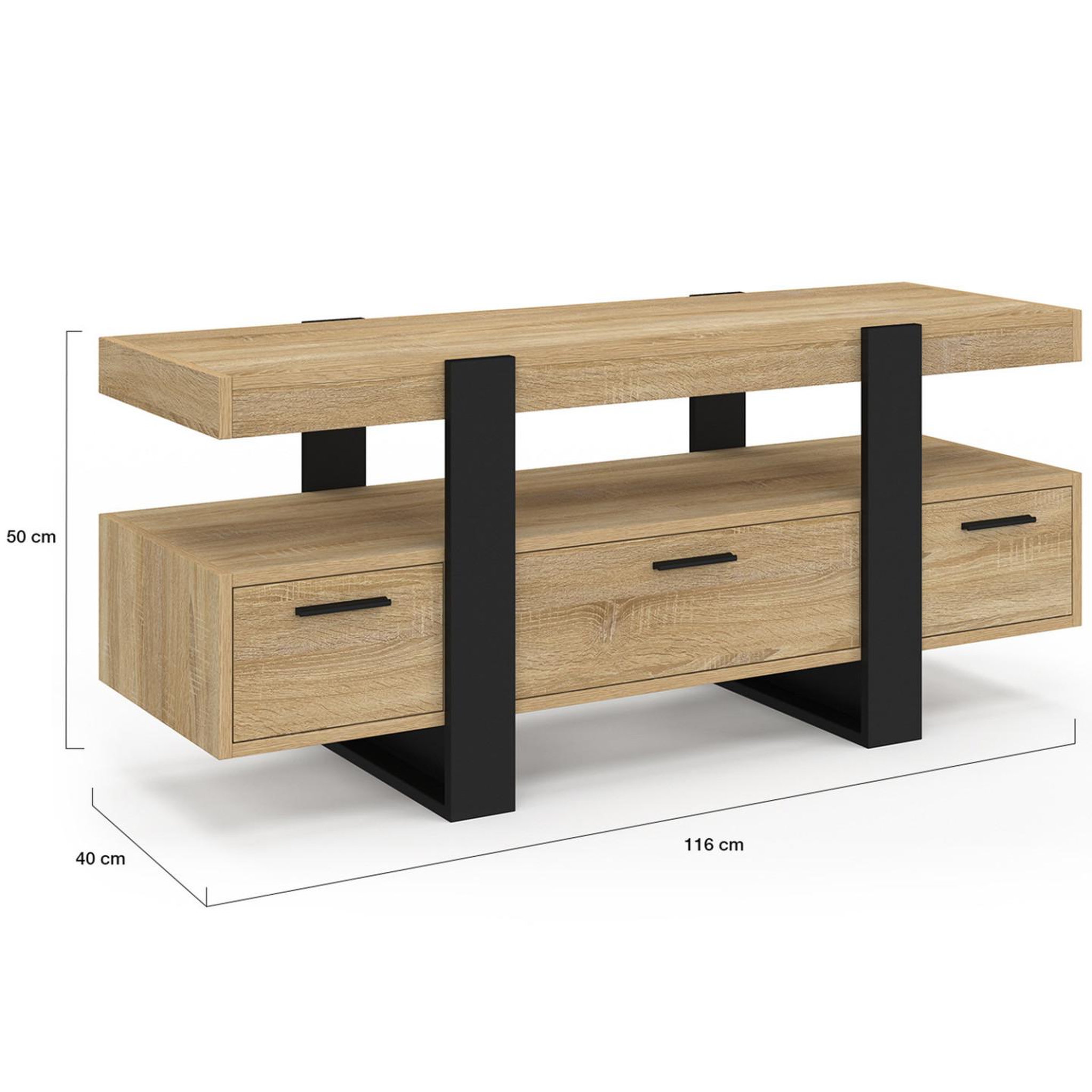 Voir la diapositive 5 : ID MARKET Meuble tv 116 cm phoenix avec tiroirs bois et noir